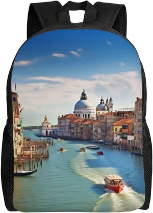 Grand canal in Italy Laptop Backpack 16.1Inch Casual Daypack Work Bag College Computer Bag Gift for Men Women