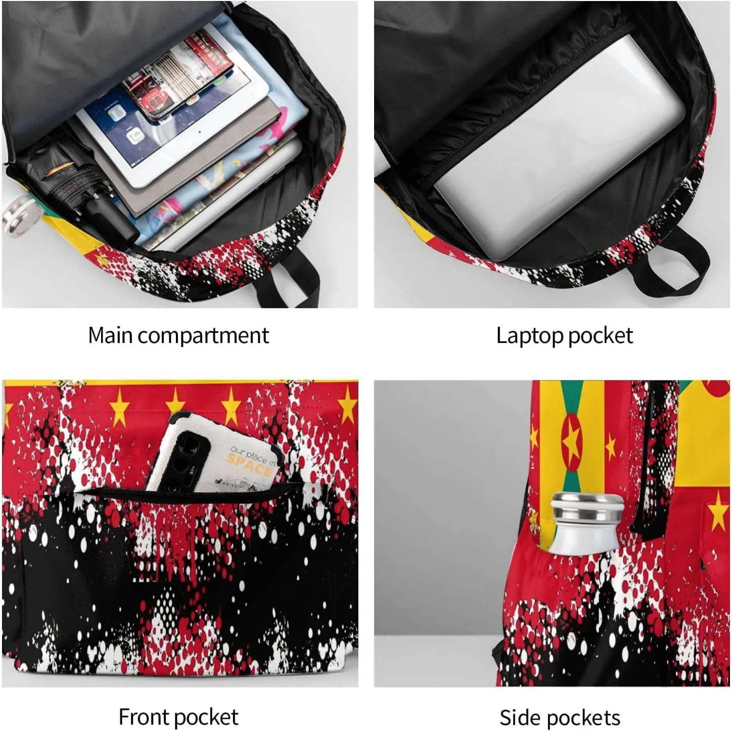 Grenada Flag Large Travel Backpack Casual Backpacks Laptop Daypack Working Rucksack Lightweight Back Pack Sports Bag with Adjustable Shoulder Strap
