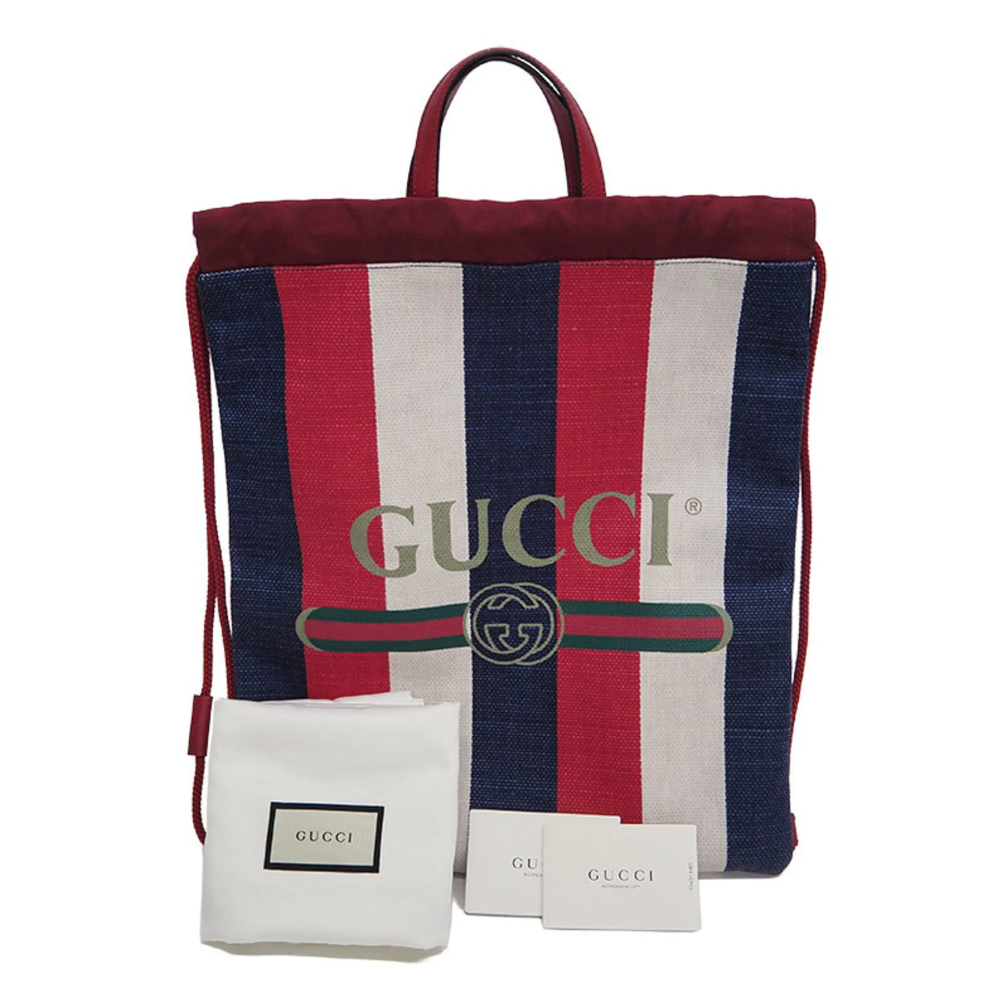Gucci 473872 drawstring backpack tote rucksack canvas knapsack tricolor