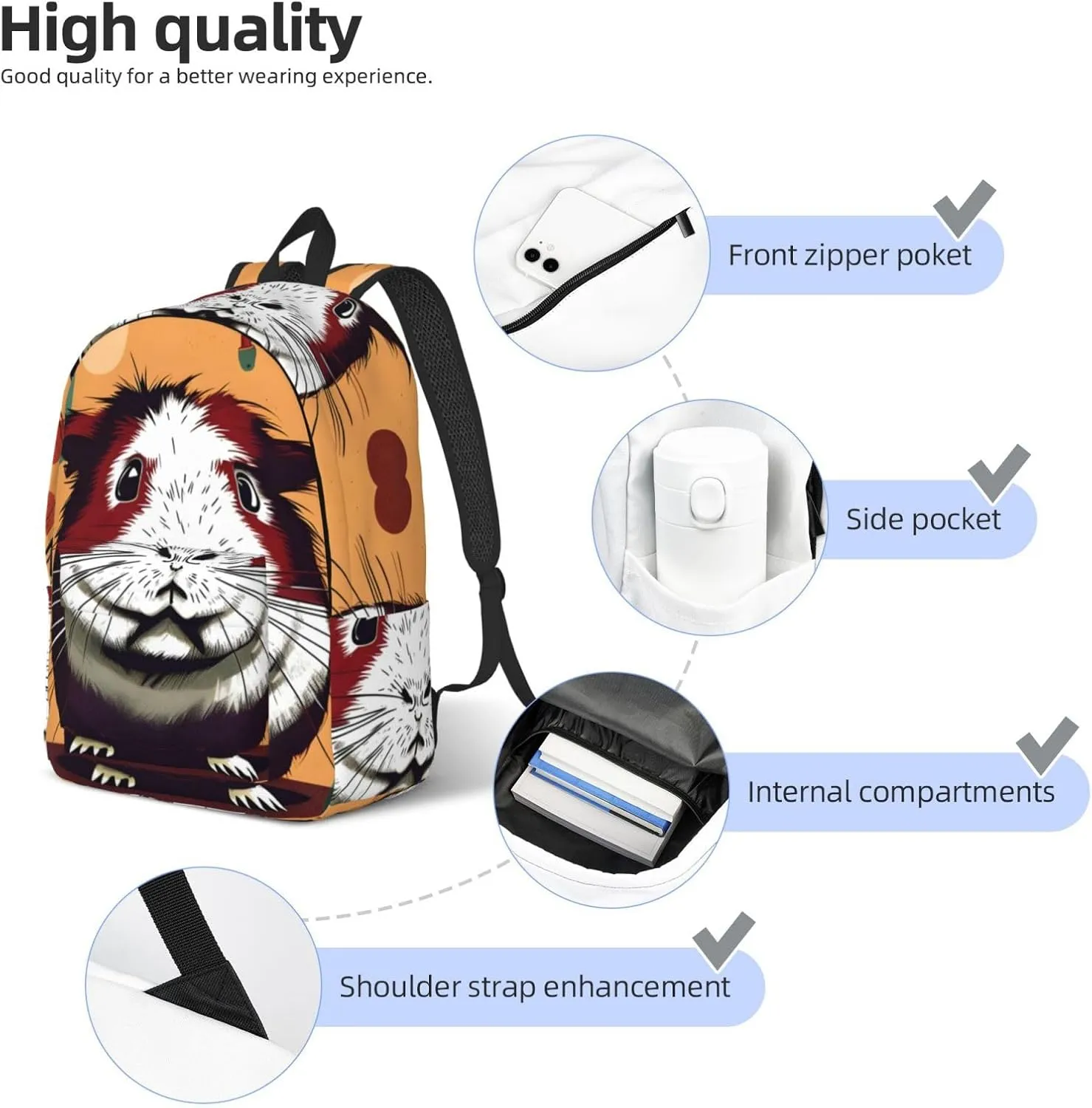 Guinea Pig pattern print Hiking Backpack Casual Daypack Outdoor Travel Backpacks Bookbag for Men Women Adult