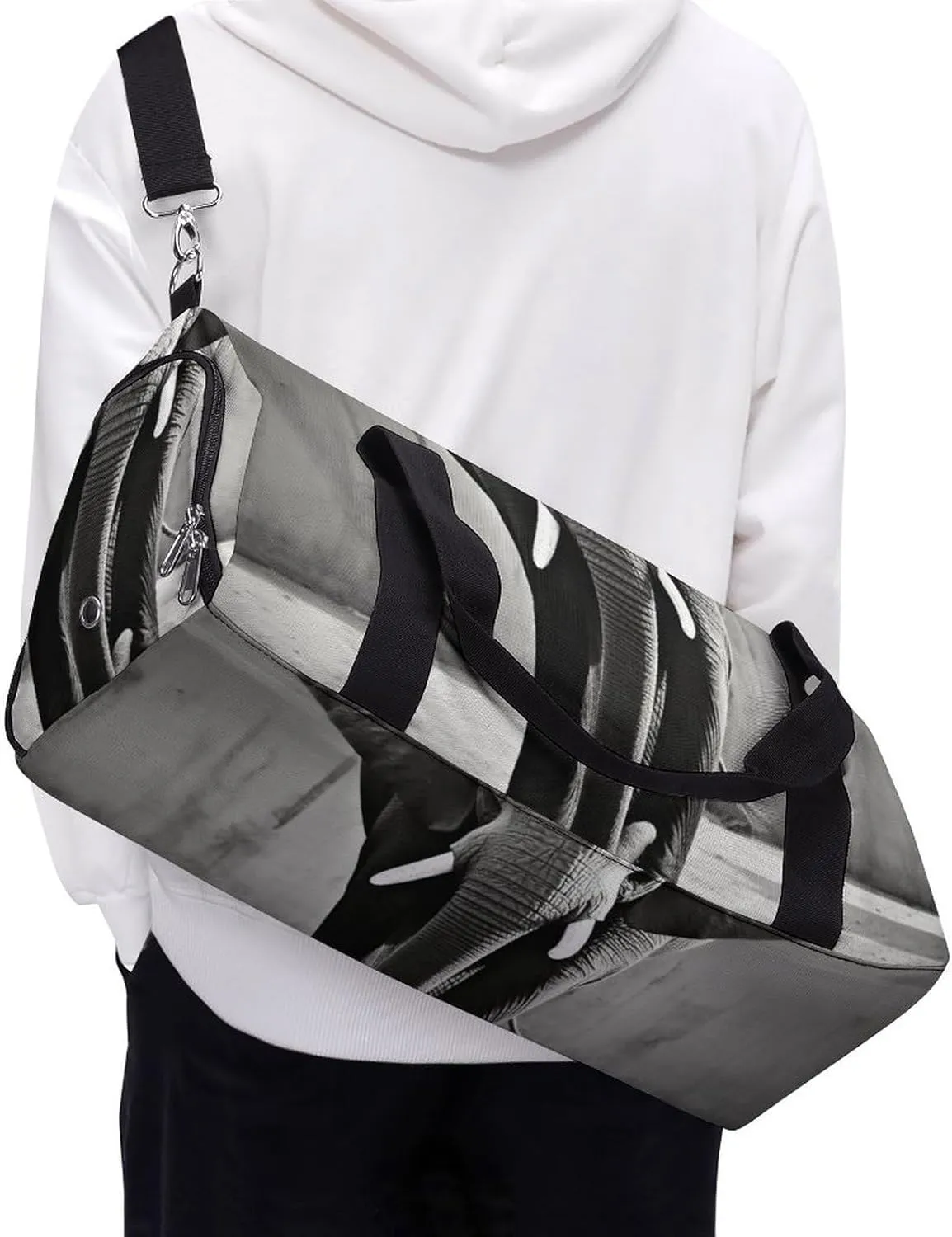 Gym Bag Black And White Elephant Duffel Bag for Men Women Overnight Bag with Shoe Compartment Workout Bags