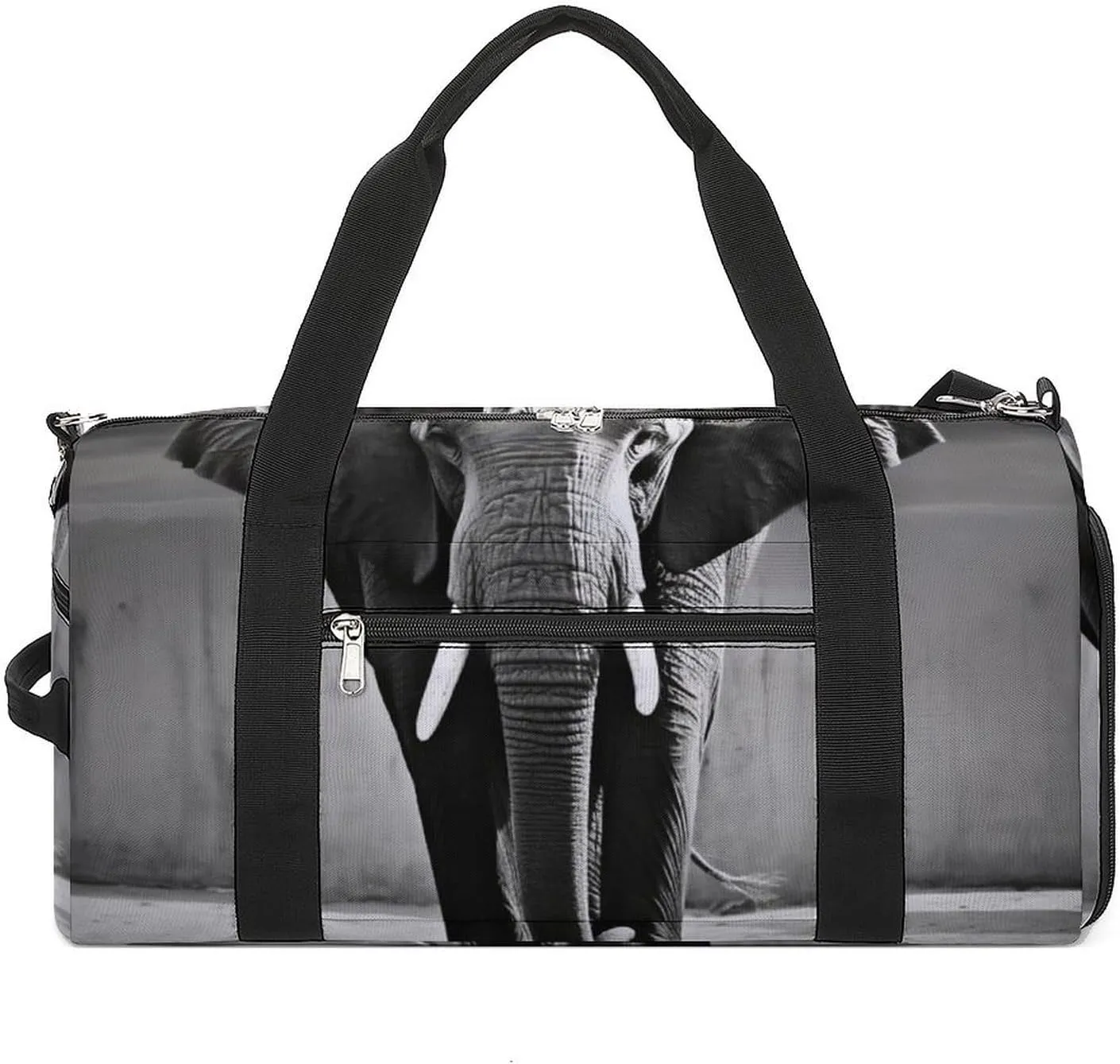 Gym Bag Black And White Elephant Duffel Bag for Men Women Overnight Bag with Shoe Compartment Workout Bags