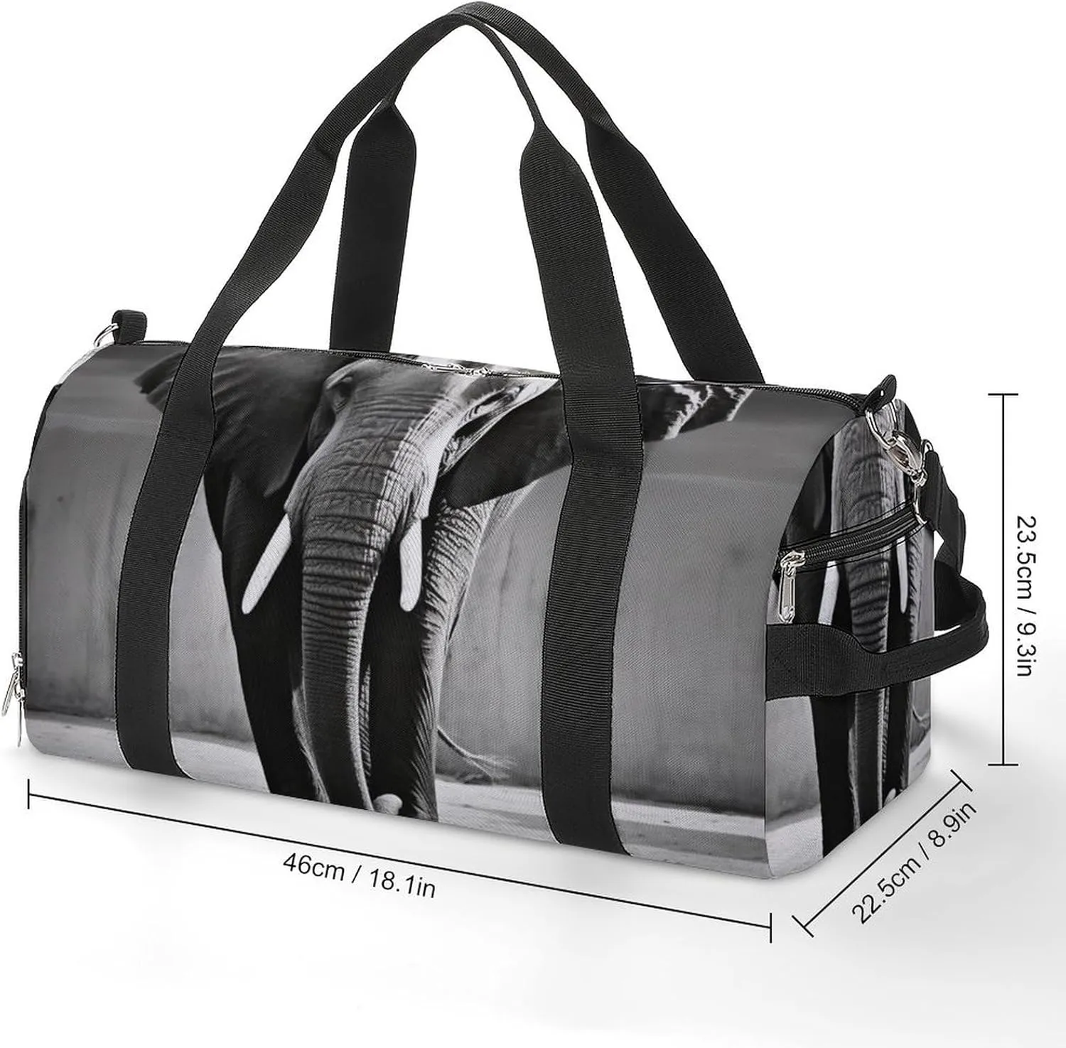Gym Bag Black And White Elephant Duffel Bag for Men Women Overnight Bag with Shoe Compartment Workout Bags