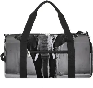 Gym Bag Black And White Elephant Duffel Bag for Men Women Overnight Bag with Shoe Compartment Workout Bags