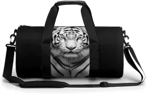 Gym Bag Black And White Tiger Duffel Bag for Men Women Overnight Bag with Shoe Compartment Workout Bags