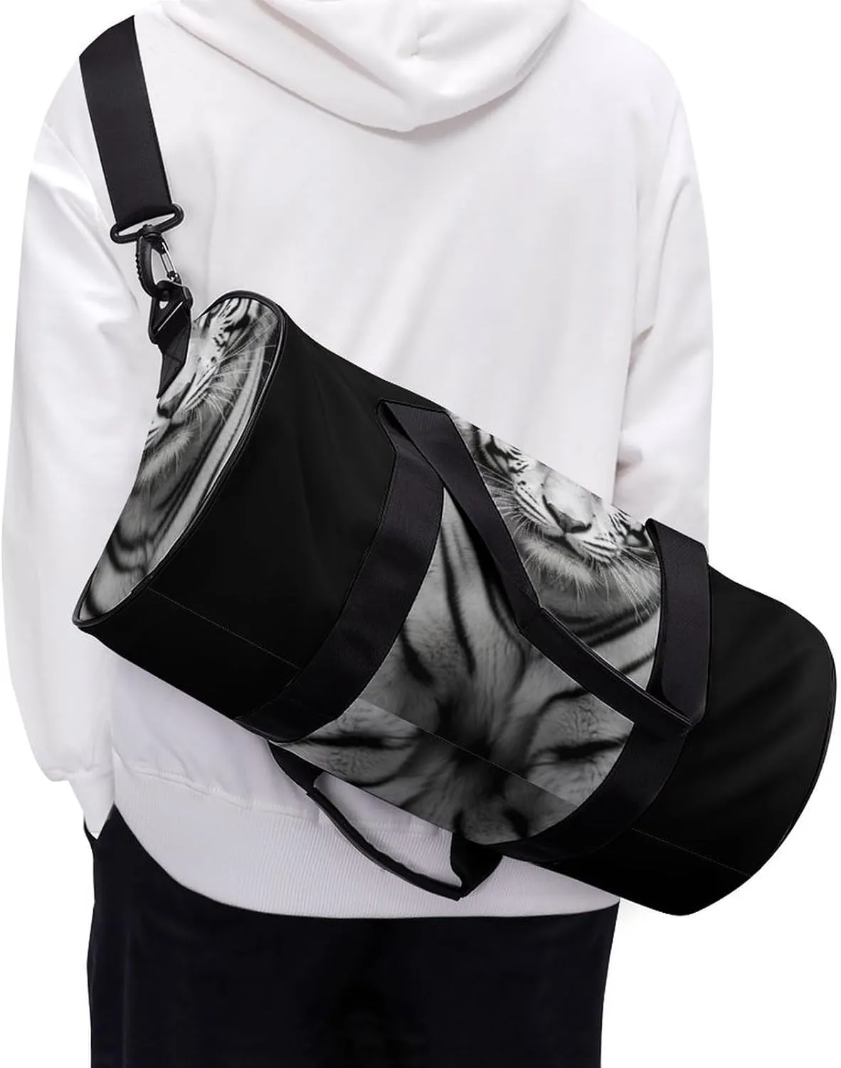 Gym Bag Black And White Tiger Duffel Bag for Men Women Overnight Bag with Shoe Compartment Workout Bags