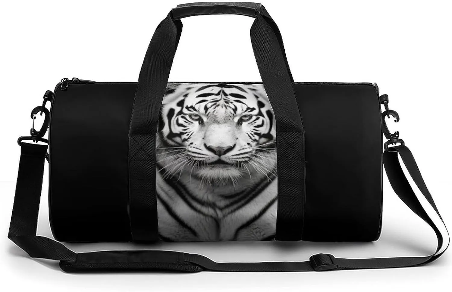Gym Bag Black And White Tiger Duffel Bag for Men Women Overnight Bag with Shoe Compartment Workout Bags