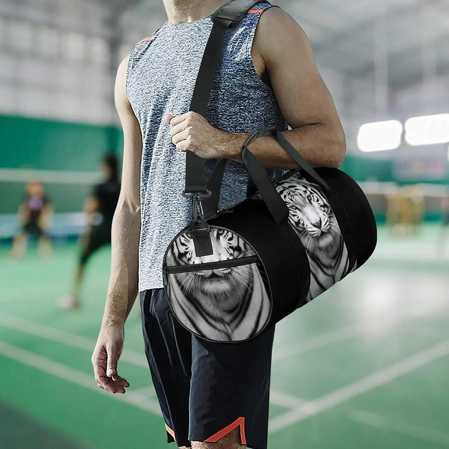 Gym Bag Black And White Tiger Duffel Bag for Men Women Overnight Bag with Shoe Compartment Workout Bags