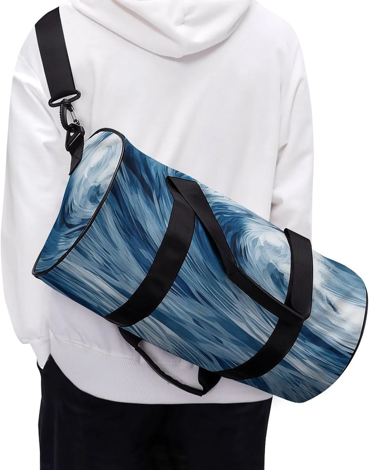 Gym Bag Blue Wave Art Duffel Bag for Men Women Overnight Bag with Shoe Compartment Workout Bags