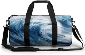 Gym Bag Blue Wave Art Duffel Bag for Men Women Overnight Bag with Shoe Compartment Workout Bags