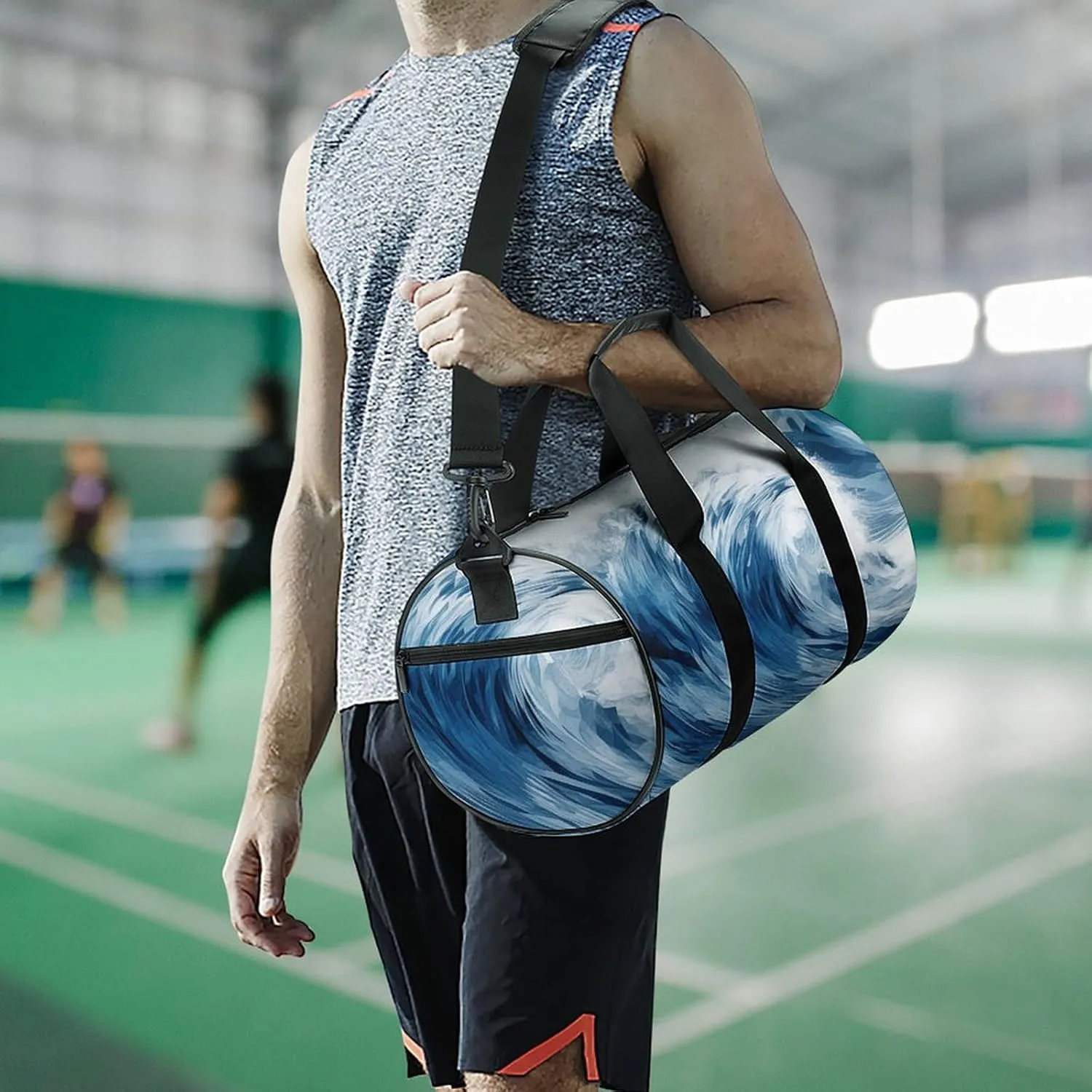 Gym Bag Blue Wave Art Duffel Bag for Men Women Overnight Bag with Shoe Compartment Workout Bags
