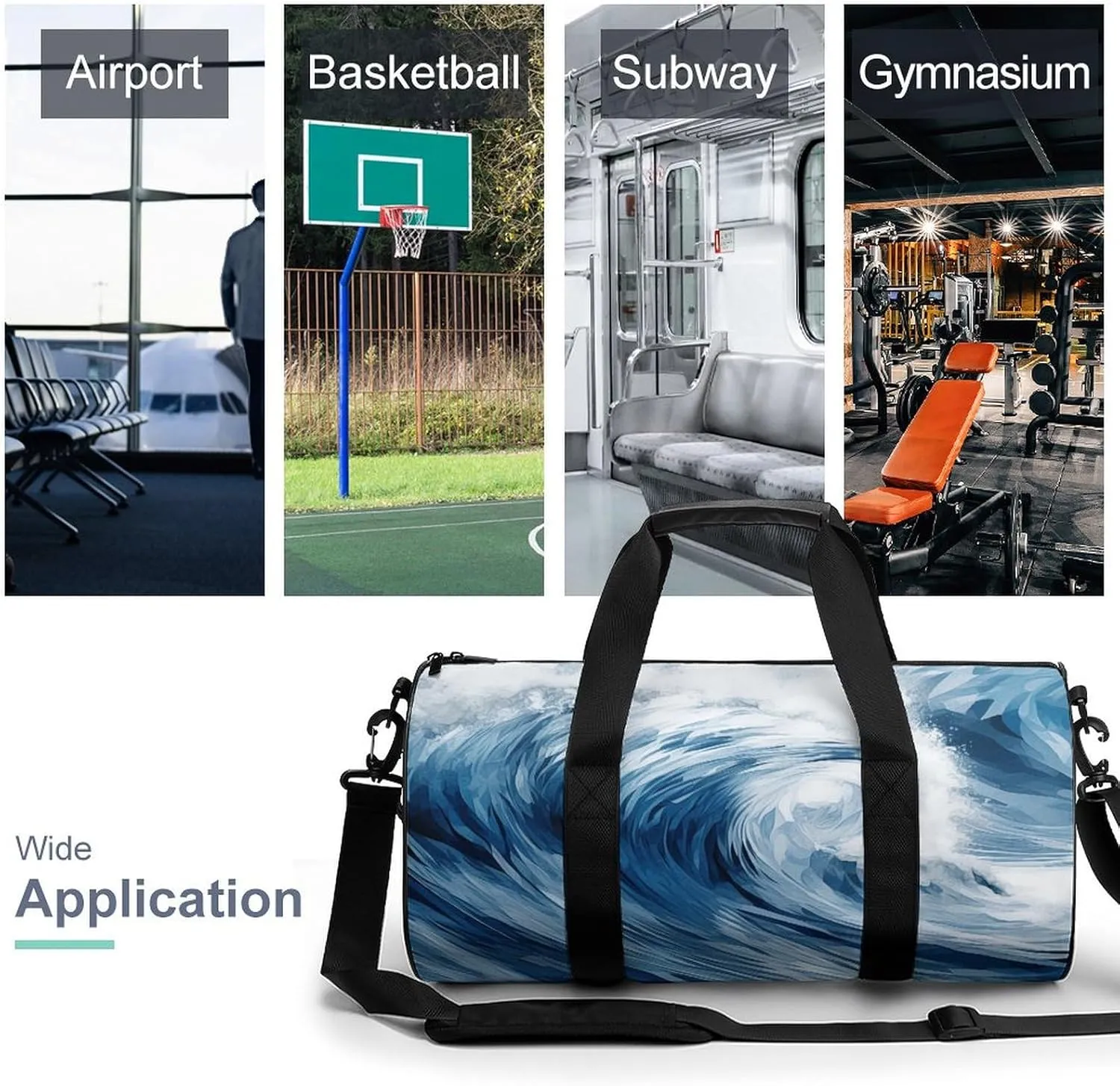 Gym Bag Blue Wave Art Duffel Bag for Men Women Overnight Bag with Shoe Compartment Workout Bags