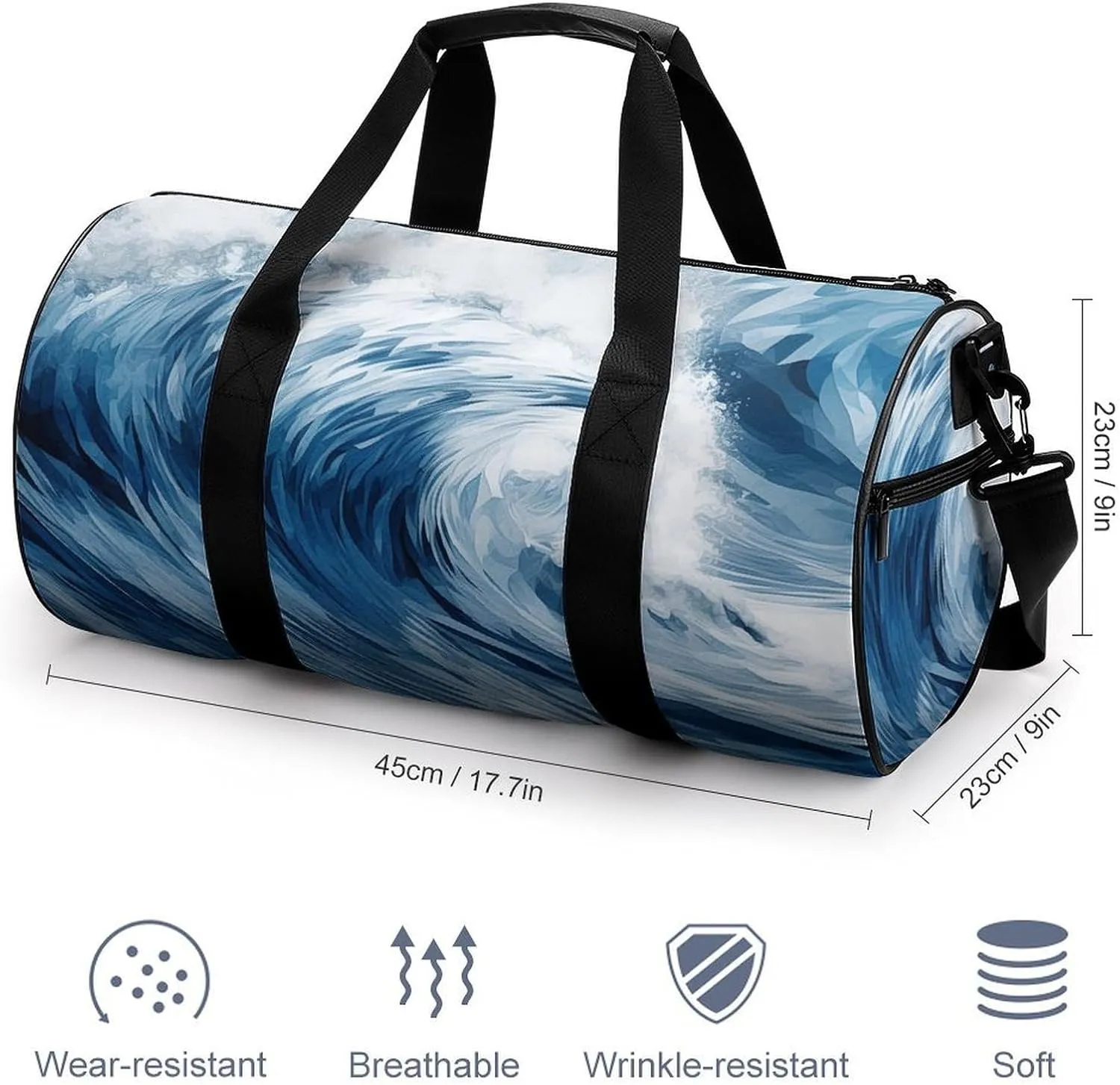 Gym Bag Blue Wave Art Duffel Bag for Men Women Overnight Bag with Shoe Compartment Workout Bags