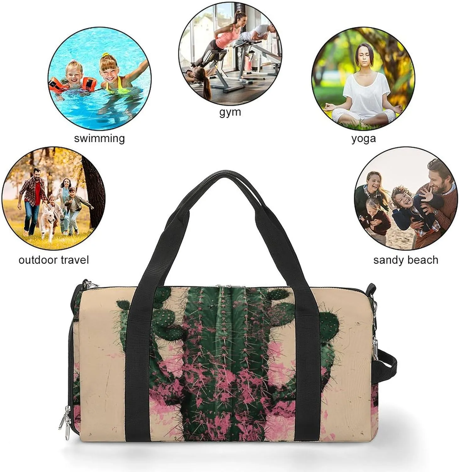 Gym Bag Cactus And Plants Duffel Bag for Men Women Overnight Bag with Shoe Compartment Workout Bags