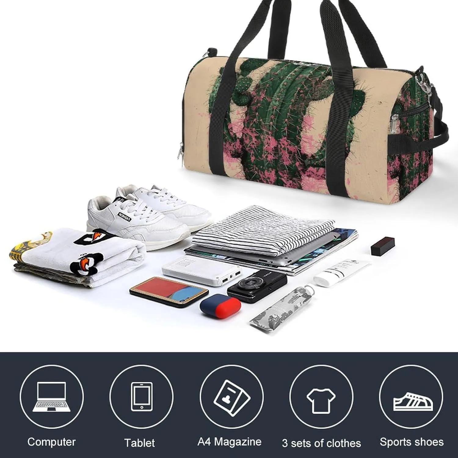 Gym Bag Cactus And Plants Duffel Bag for Men Women Overnight Bag with Shoe Compartment Workout Bags