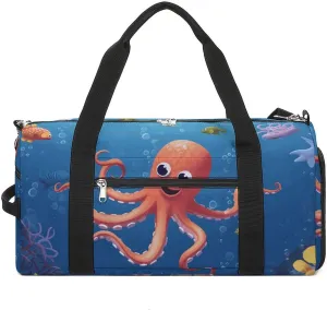 Gym Bag Cartoon Octopus Fish Duffel Bag for Men Women Overnight Bag with Shoe Compartment Workout Bags