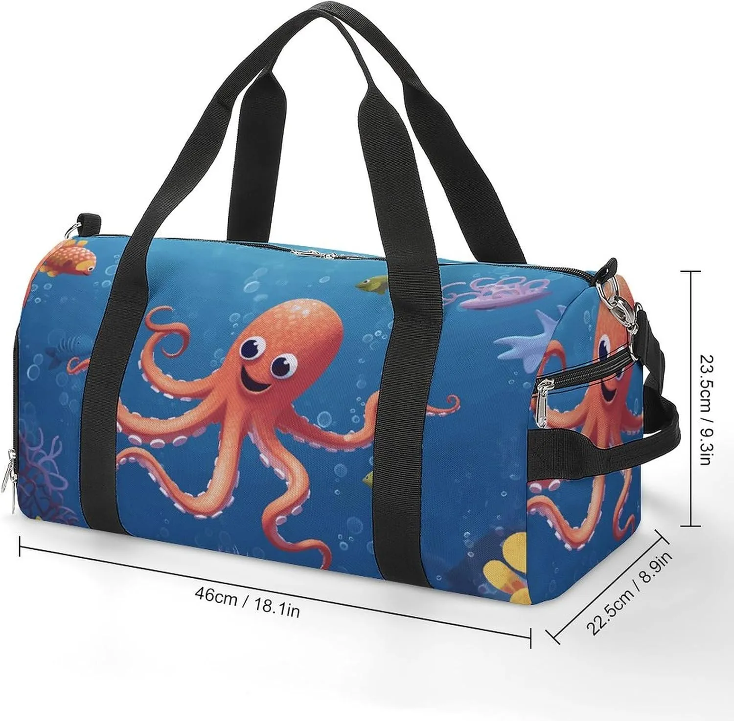 Gym Bag Cartoon Octopus Fish Duffel Bag for Men Women Overnight Bag with Shoe Compartment Workout Bags
