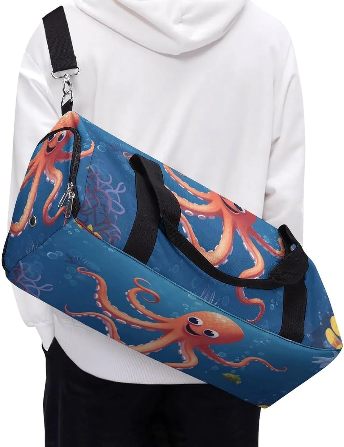 Gym Bag Cartoon Octopus Fish Duffel Bag for Men Women Overnight Bag with Shoe Compartment Workout Bags