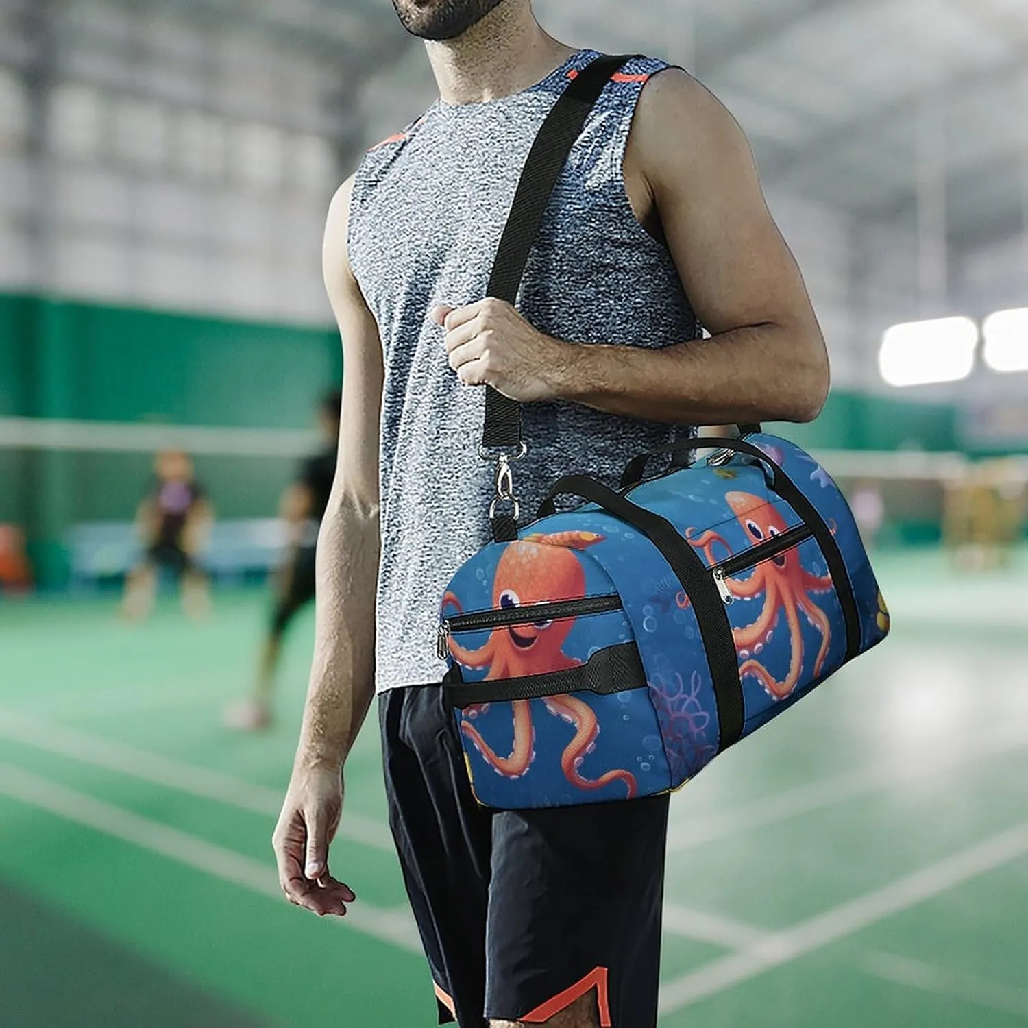 Gym Bag Cartoon Octopus Fish Duffel Bag for Men Women Overnight Bag with Shoe Compartment Workout Bags