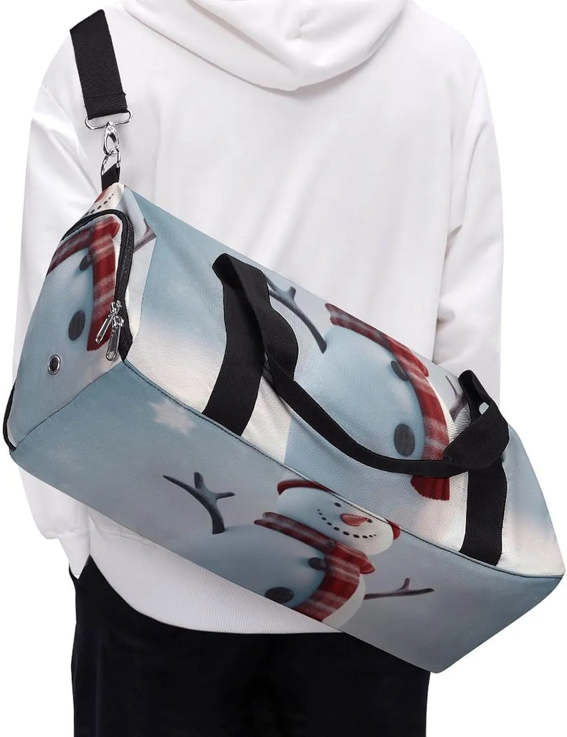 Gym Bag Christmas Happy Snowman Duffel Bag for Men Women Overnight Bag with Shoe Compartment Workout Bags
