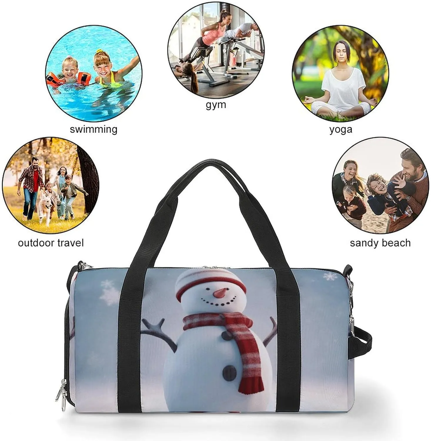 Gym Bag Christmas Happy Snowman Duffel Bag for Men Women Overnight Bag with Shoe Compartment Workout Bags