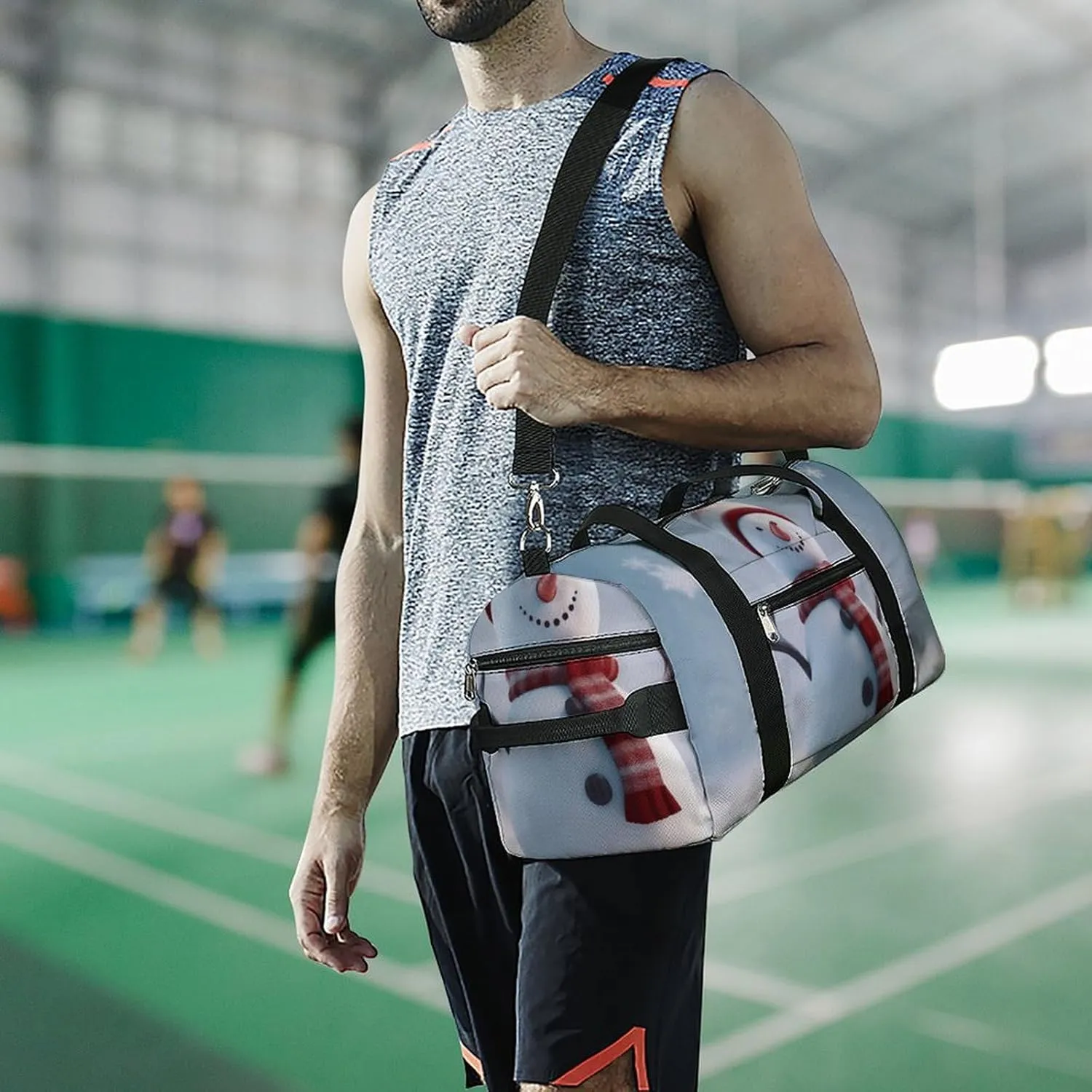 Gym Bag Christmas Happy Snowman Duffel Bag for Men Women Overnight Bag with Shoe Compartment Workout Bags