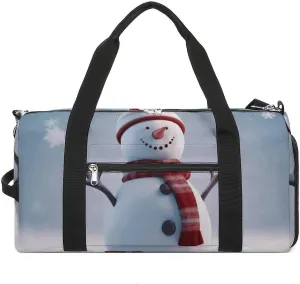 Gym Bag Christmas Happy Snowman Duffel Bag for Men Women Overnight Bag with Shoe Compartment Workout Bags