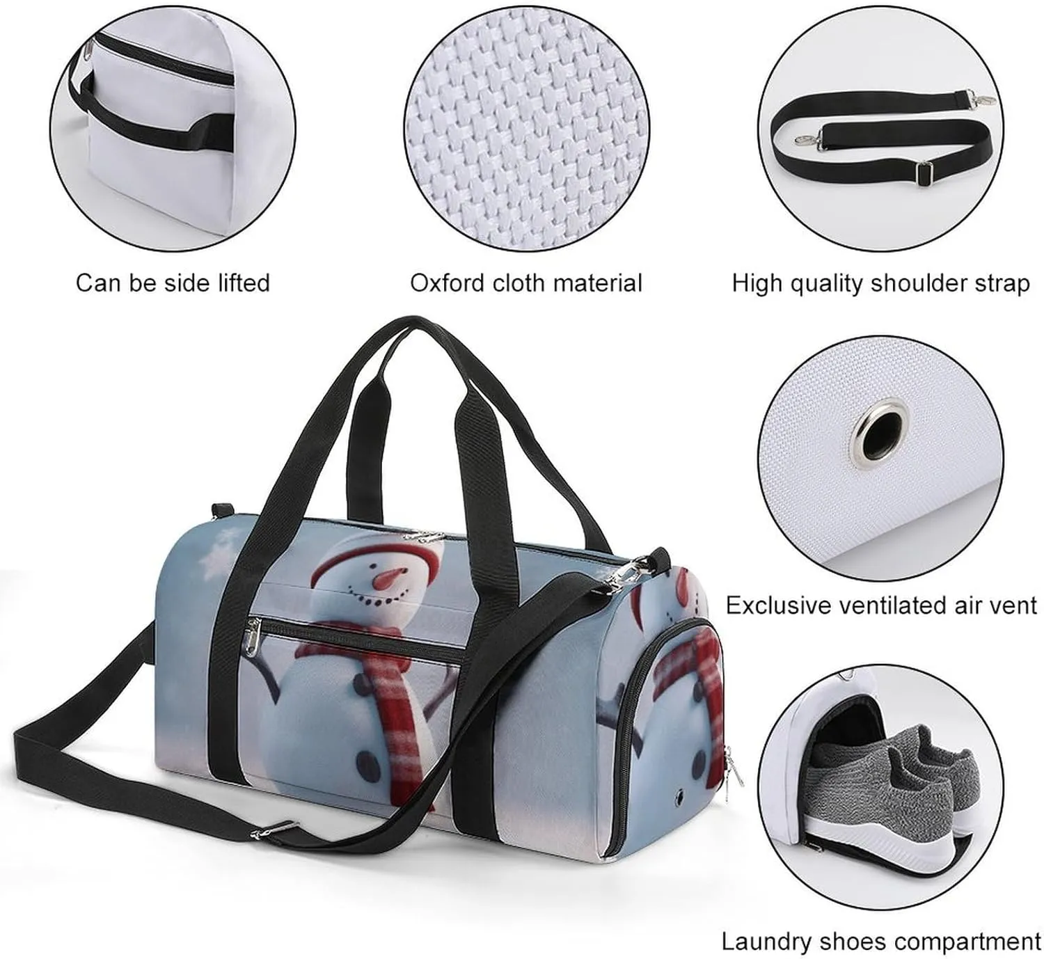 Gym Bag Christmas Happy Snowman Duffel Bag for Men Women Overnight Bag with Shoe Compartment Workout Bags