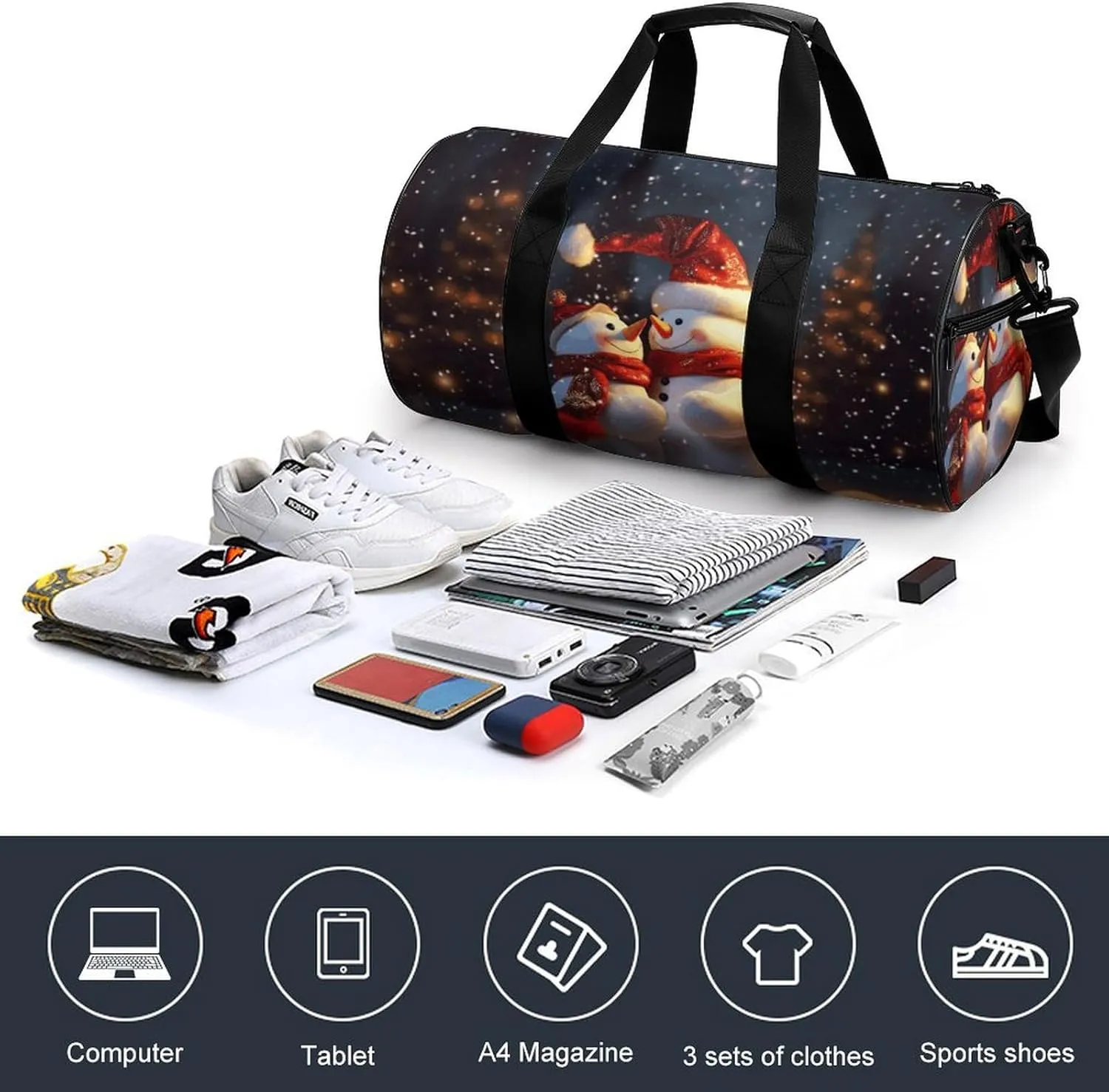 Gym Bag Christmas Snowmans Duffel Bag for Men Women Overnight Bag with Shoe Compartment Workout Bags
