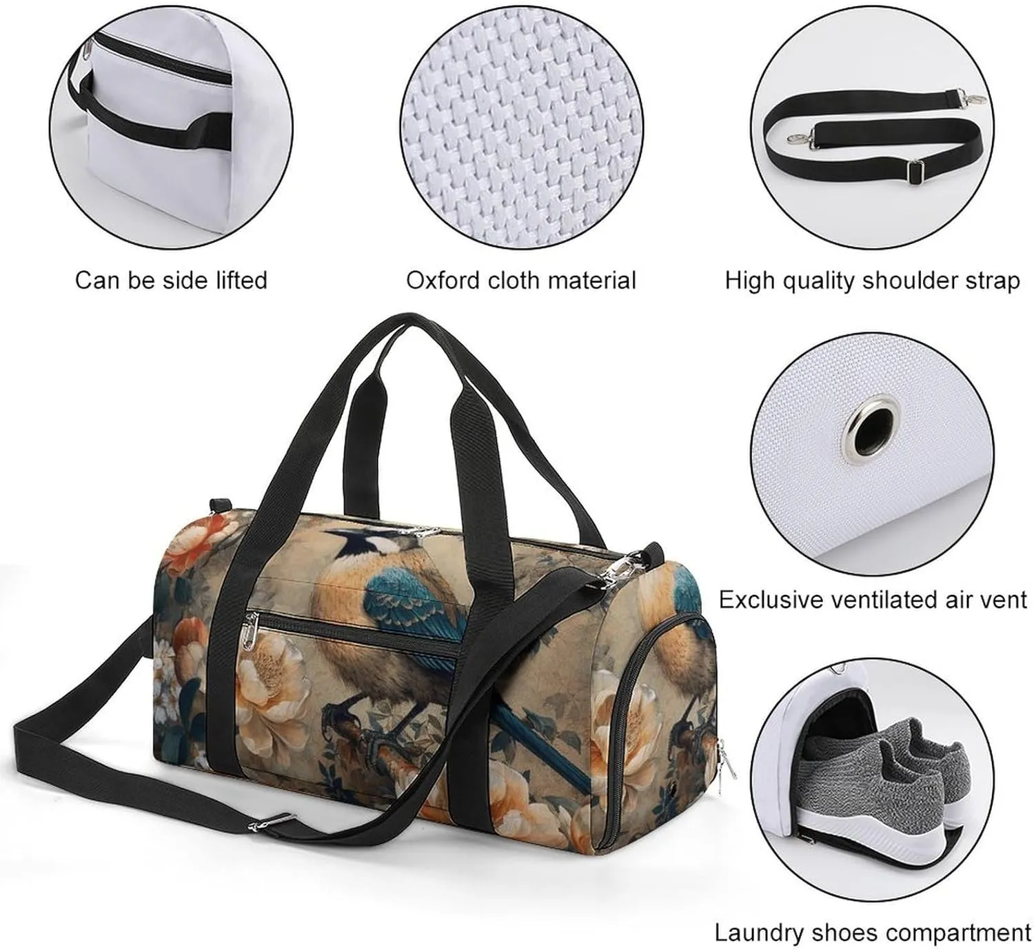 Gym Bag Classical Pattern Flowers Duffel Bag for Men Women Overnight Bag with Shoe Compartment Workout Bags