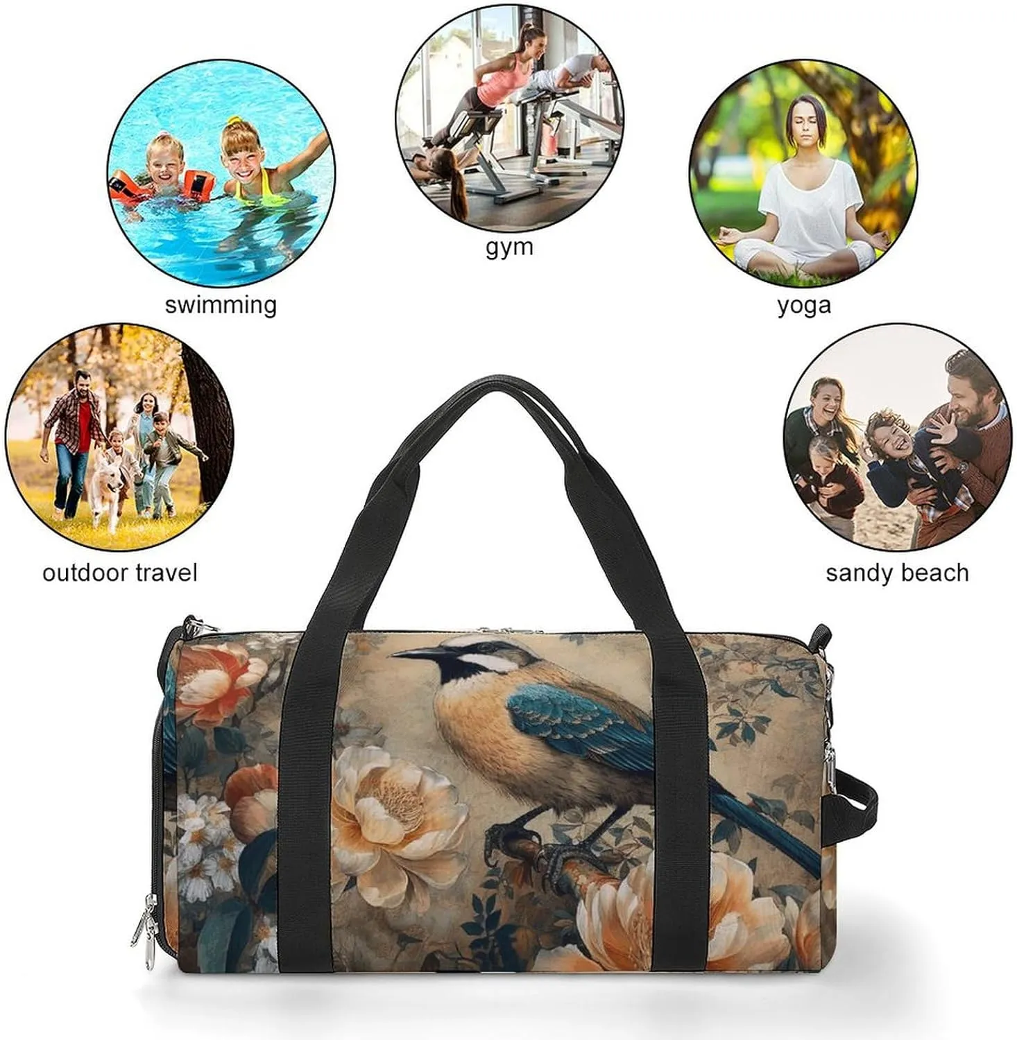 Gym Bag Classical Pattern Flowers Duffel Bag for Men Women Overnight Bag with Shoe Compartment Workout Bags