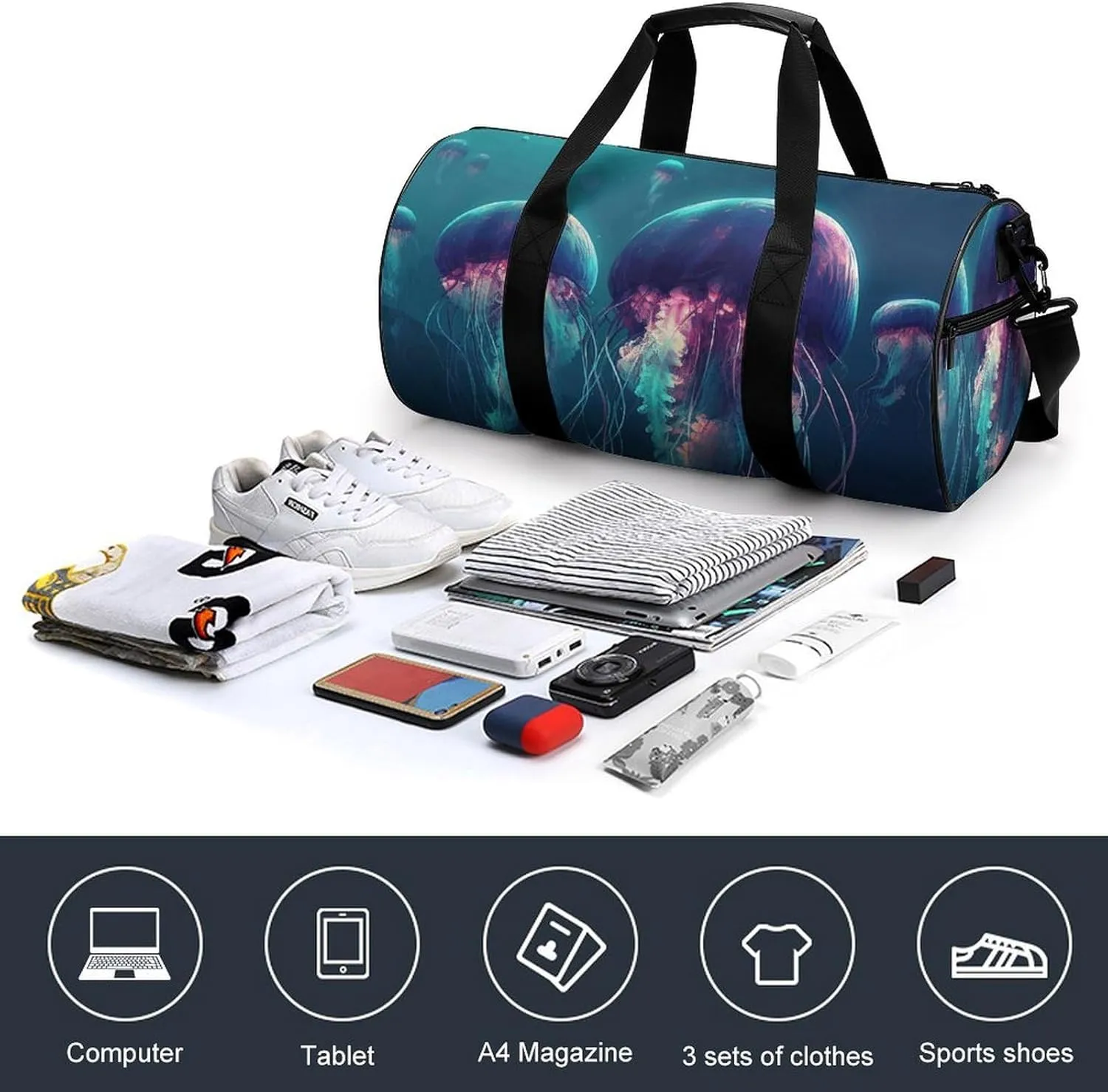 Gym Bag Color Jellyfish Duffel Bag for Men Women Overnight Bag with Shoe Compartment Workout Bags