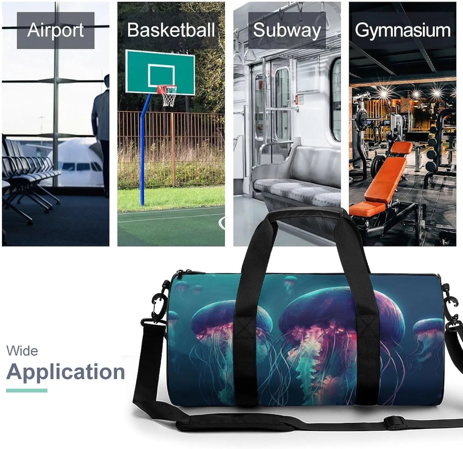 Gym Bag Color Jellyfish Duffel Bag for Men Women Overnight Bag with Shoe Compartment Workout Bags