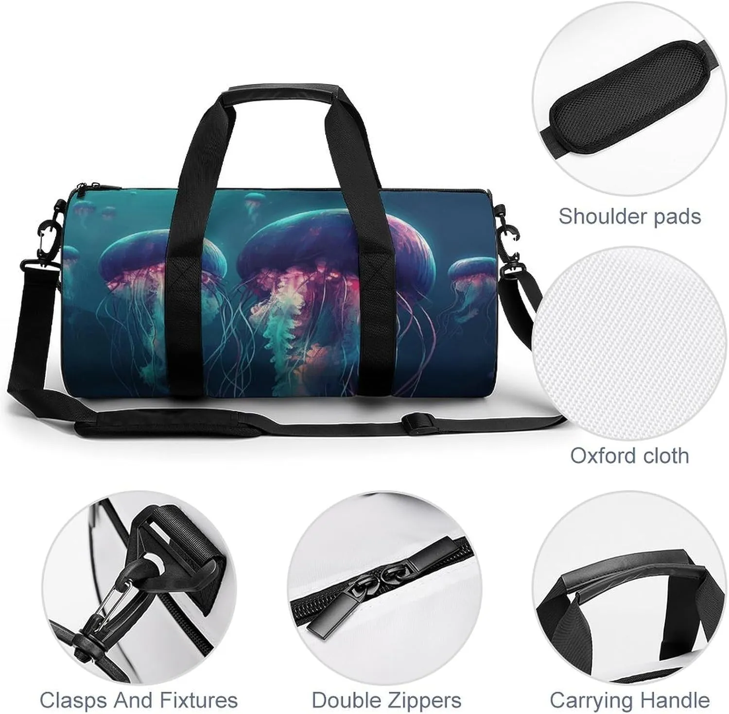 Gym Bag Color Jellyfish Duffel Bag for Men Women Overnight Bag with Shoe Compartment Workout Bags