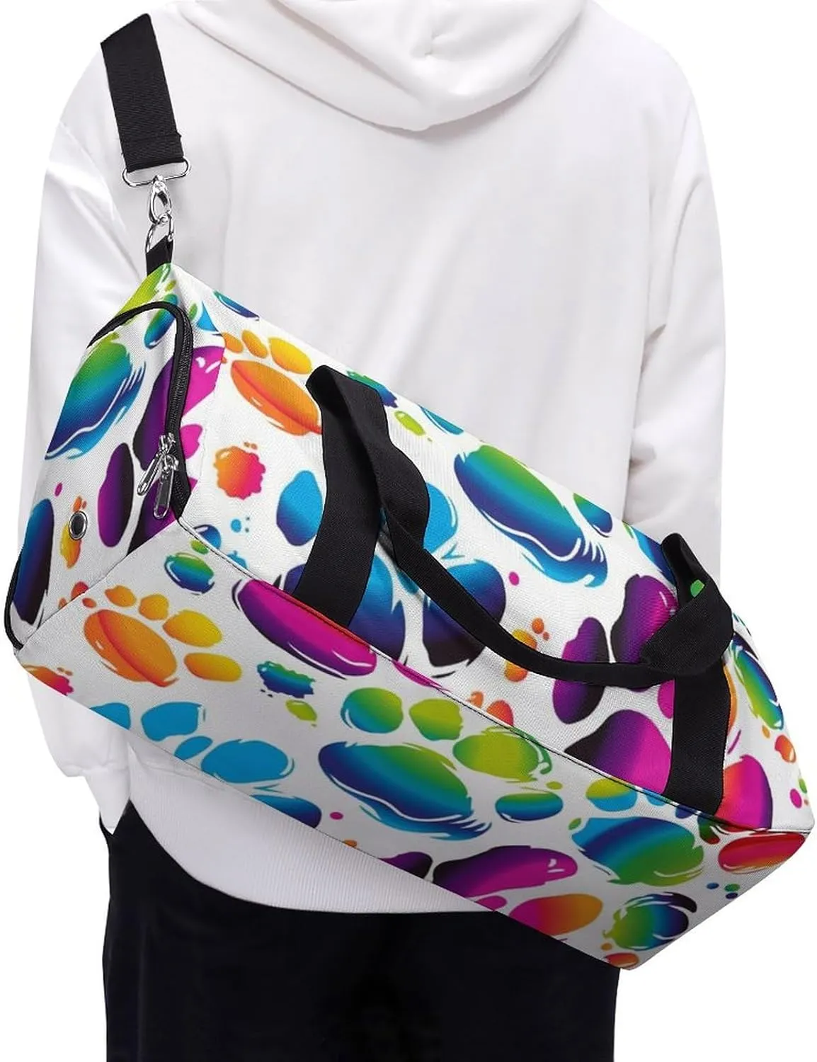 Gym Bag Colorful Dog Paw Print Duffel Bag for Men Women Overnight Bag with Shoe Compartment Workout Bags