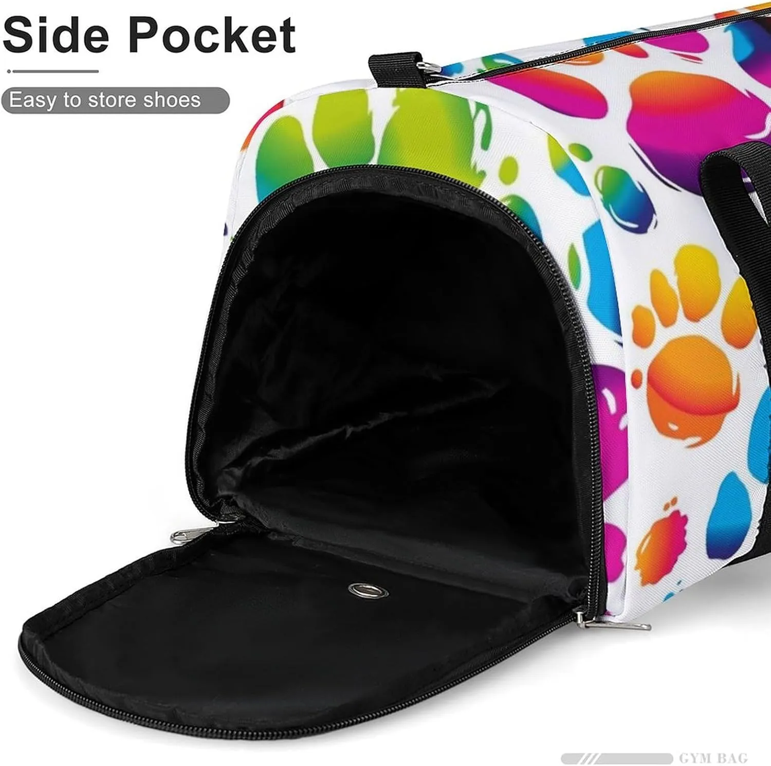 Gym Bag Colorful Dog Paw Print Duffel Bag for Men Women Overnight Bag with Shoe Compartment Workout Bags