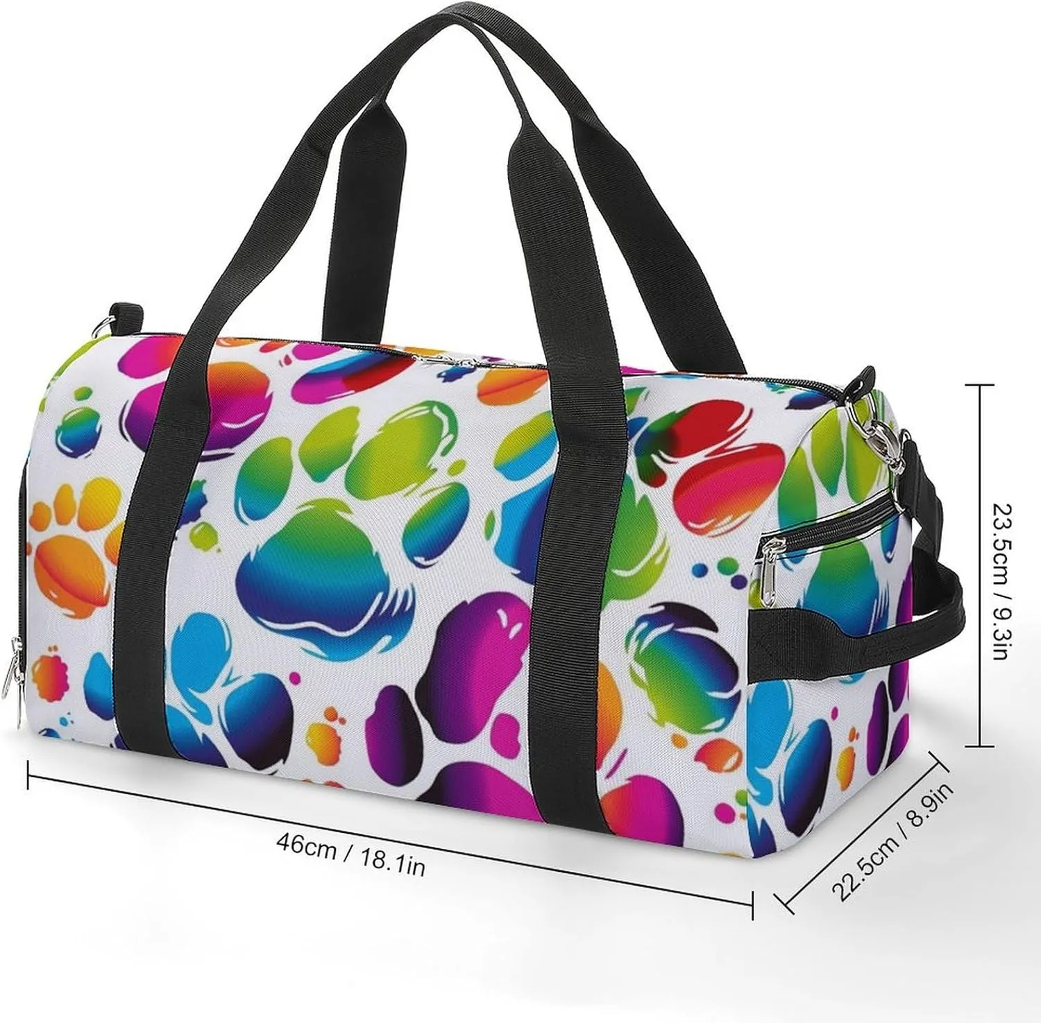 Gym Bag Colorful Dog Paw Print Duffel Bag for Men Women Overnight Bag with Shoe Compartment Workout Bags