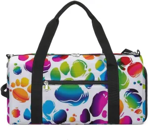 Gym Bag Colorful Dog Paw Print Duffel Bag for Men Women Overnight Bag with Shoe Compartment Workout Bags