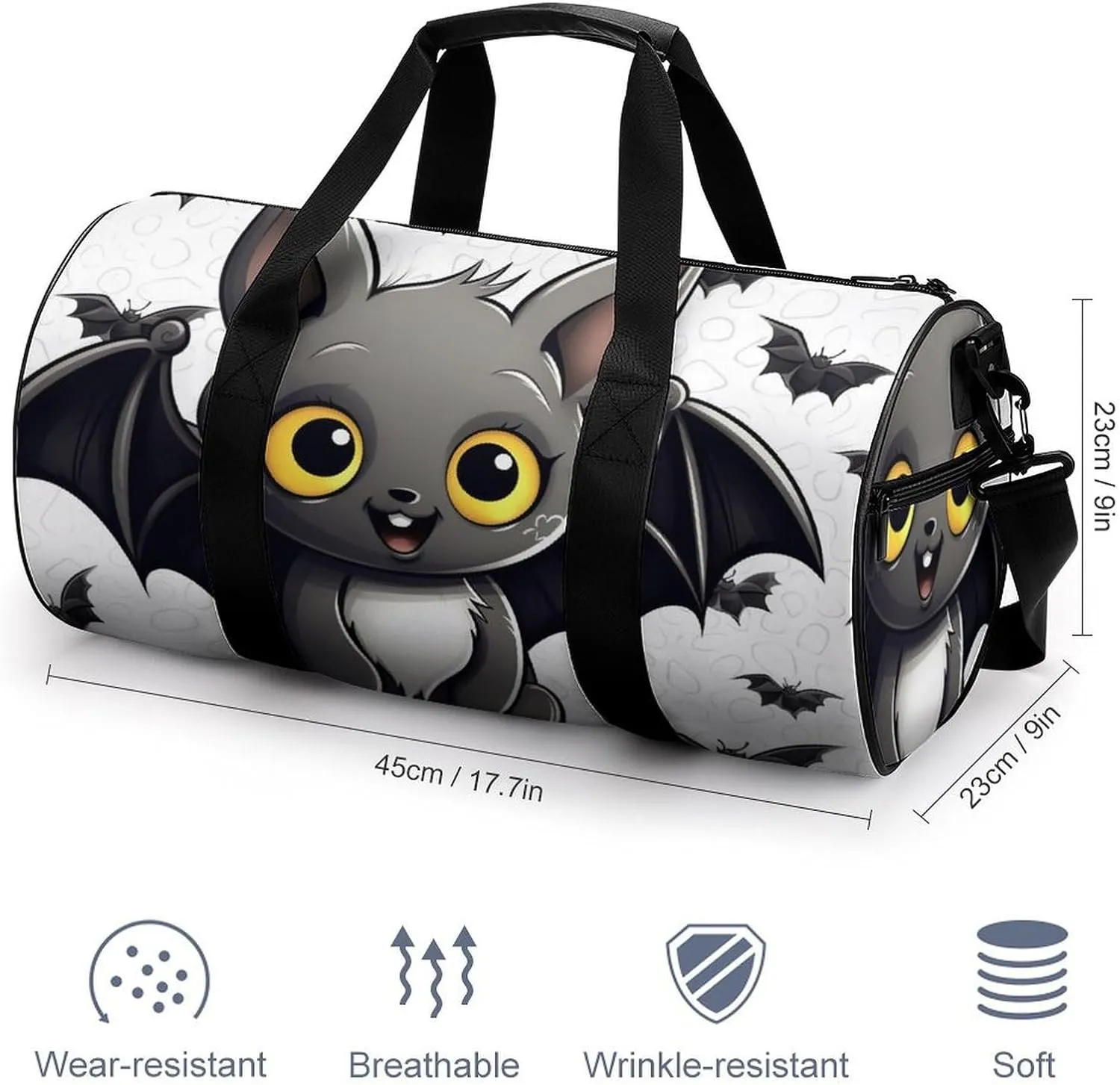 Gym Bag Cute Bat Duffel Bag for Men Women Overnight Bag with Shoe Compartment Workout Bags
