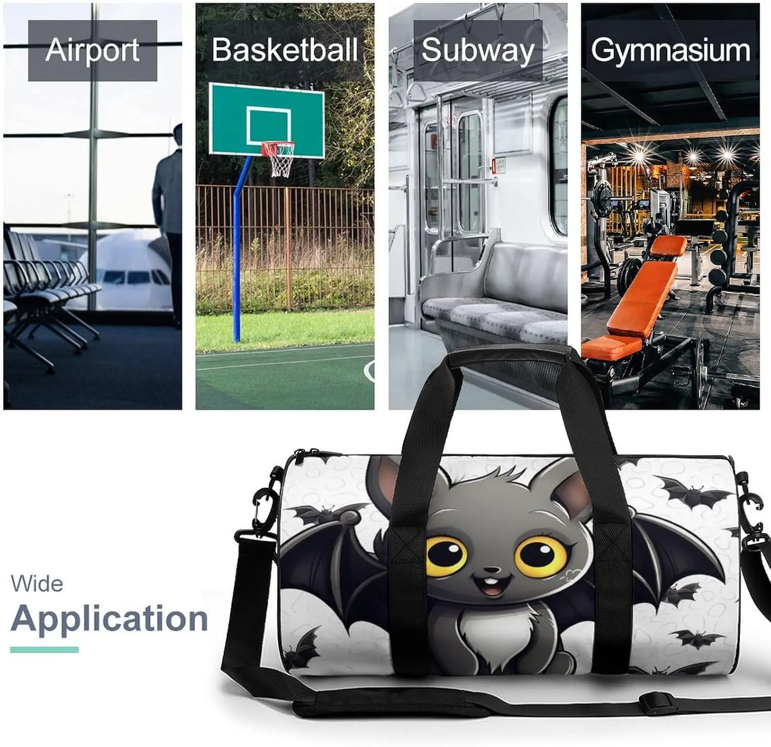 Gym Bag Cute Bat Duffel Bag for Men Women Overnight Bag with Shoe Compartment Workout Bags