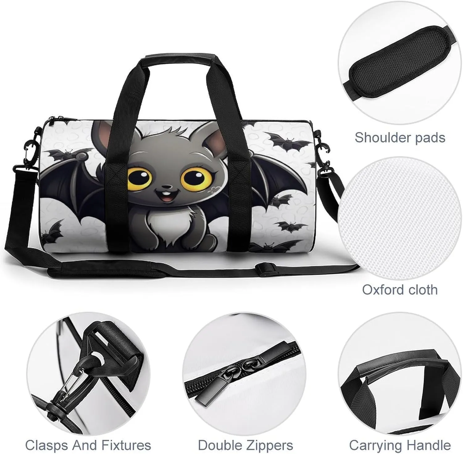 Gym Bag Cute Bat Duffel Bag for Men Women Overnight Bag with Shoe Compartment Workout Bags