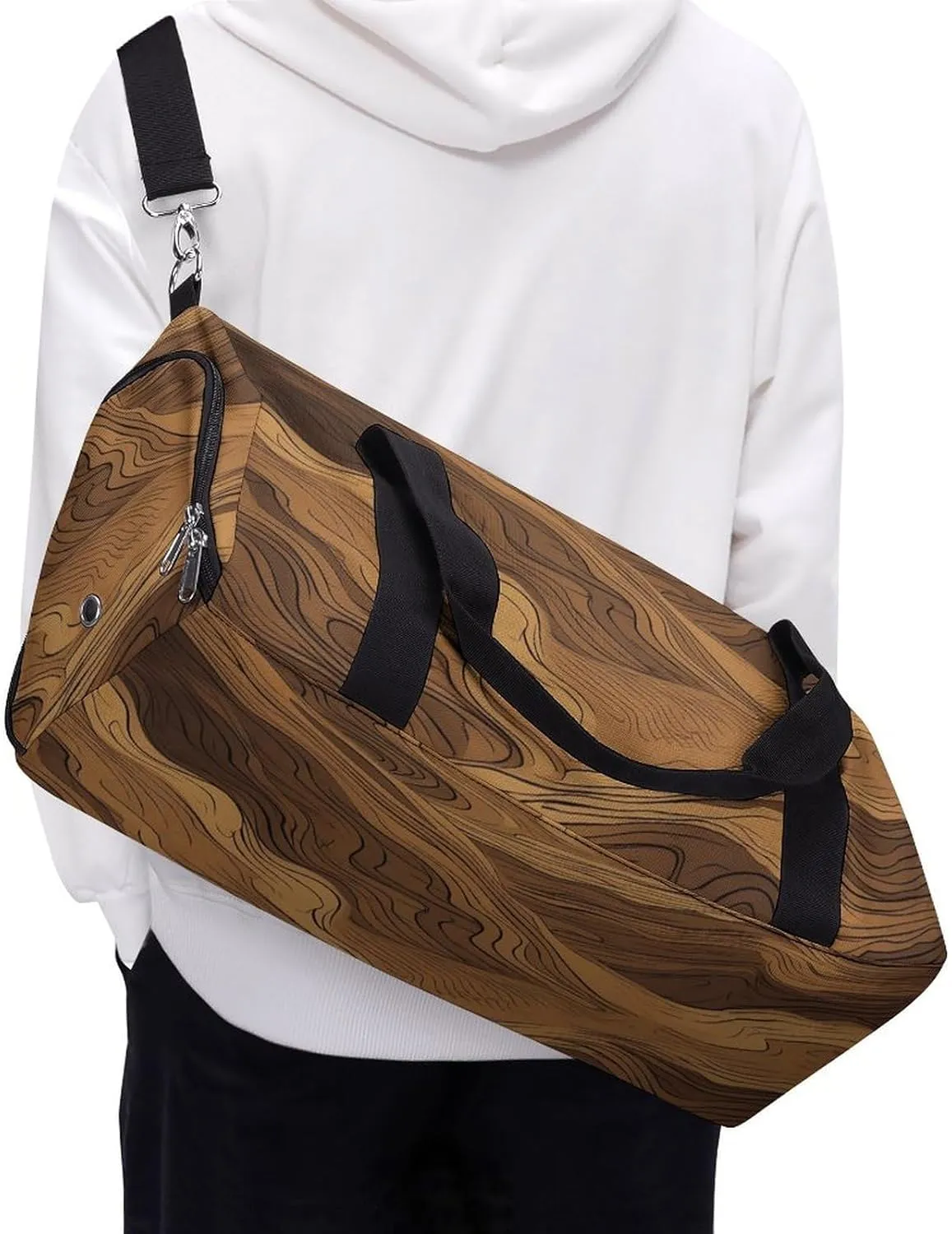 Gym Bag Dark Brown Stripes Duffel Bag for Men Women Overnight Bag with Shoe Compartment Workout Bags