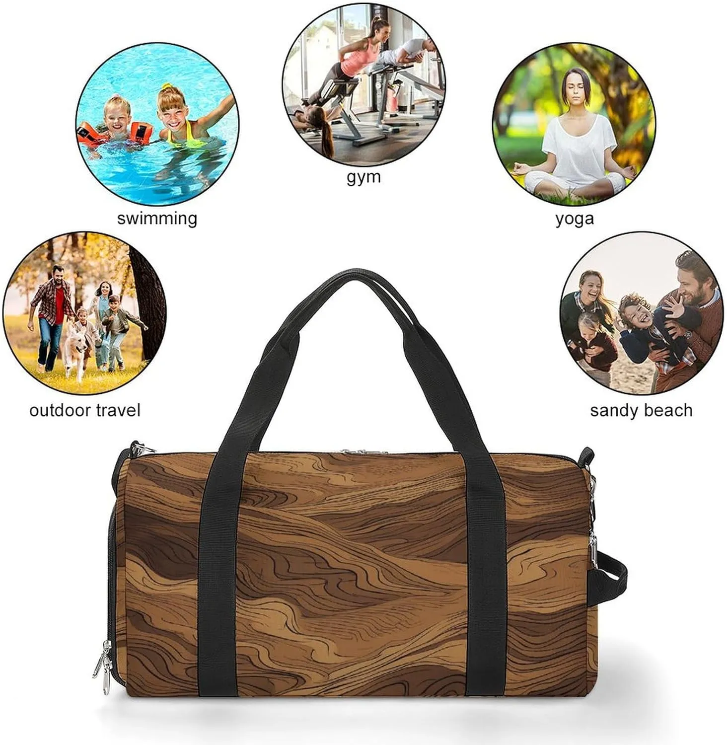 Gym Bag Dark Brown Stripes Duffel Bag for Men Women Overnight Bag with Shoe Compartment Workout Bags