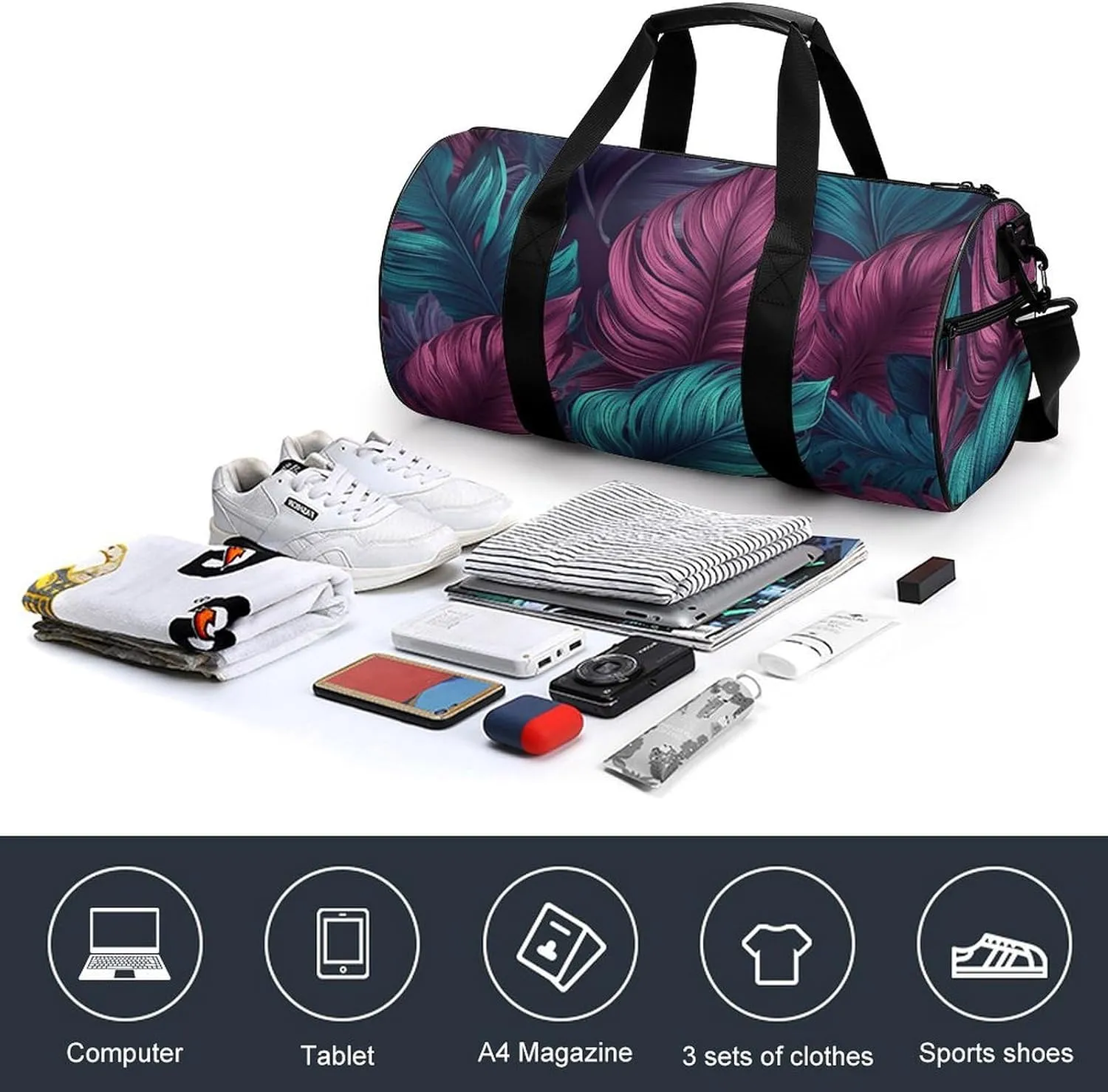 Gym Bag Different Leaves Duffel Bag for Men Women Overnight Bag with Shoe Compartment Workout Bags