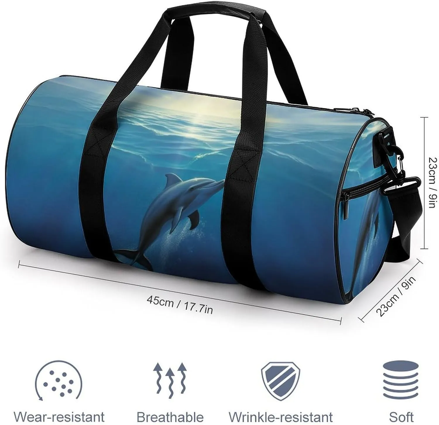 Gym Bag Dolphin In The Ocean Duffel Bag for Men Women Overnight Bag with Shoe Compartment Workout Bags