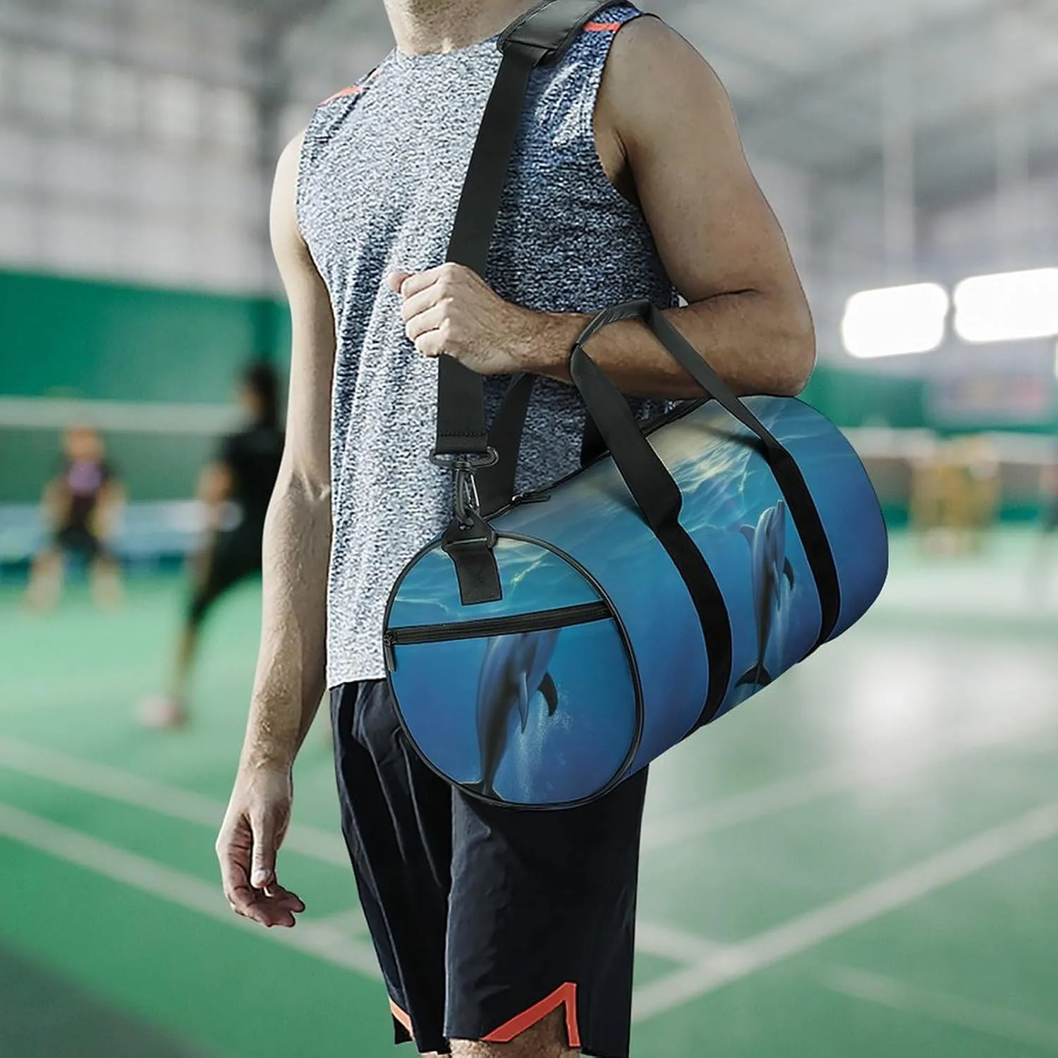 Gym Bag Dolphin In The Ocean Duffel Bag for Men Women Overnight Bag with Shoe Compartment Workout Bags