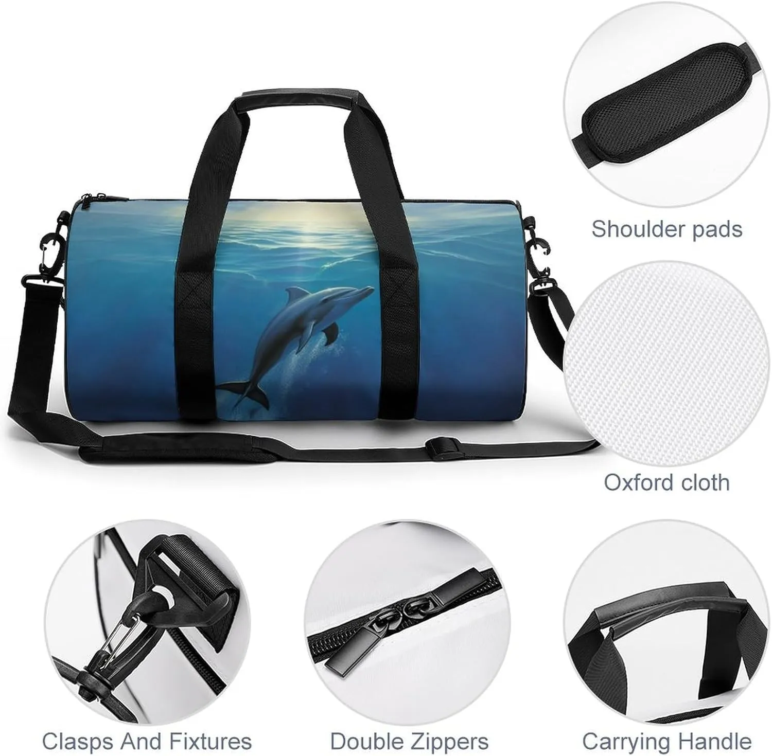 Gym Bag Dolphin In The Ocean Duffel Bag for Men Women Overnight Bag with Shoe Compartment Workout Bags