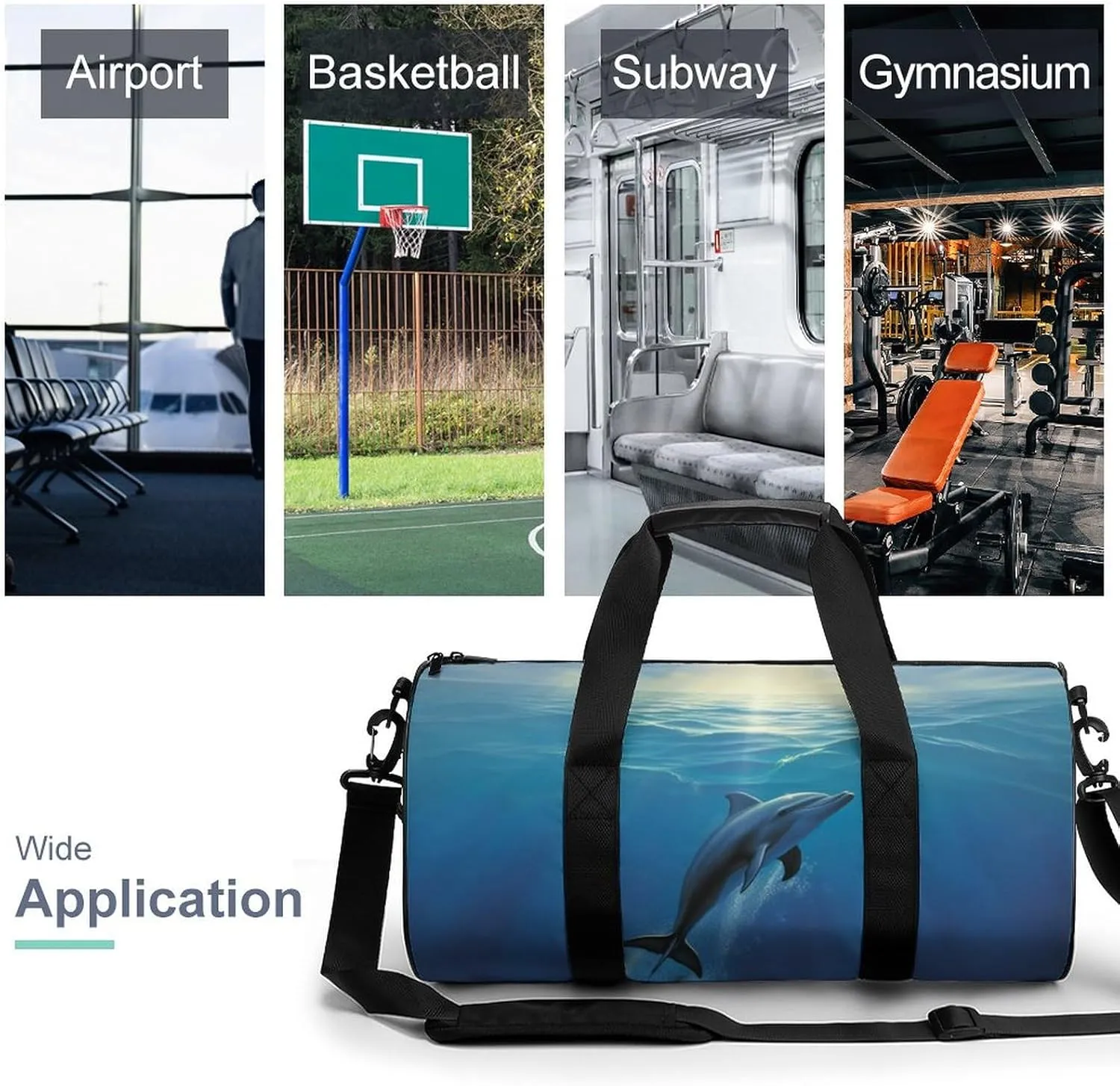 Gym Bag Dolphin In The Ocean Duffel Bag for Men Women Overnight Bag with Shoe Compartment Workout Bags