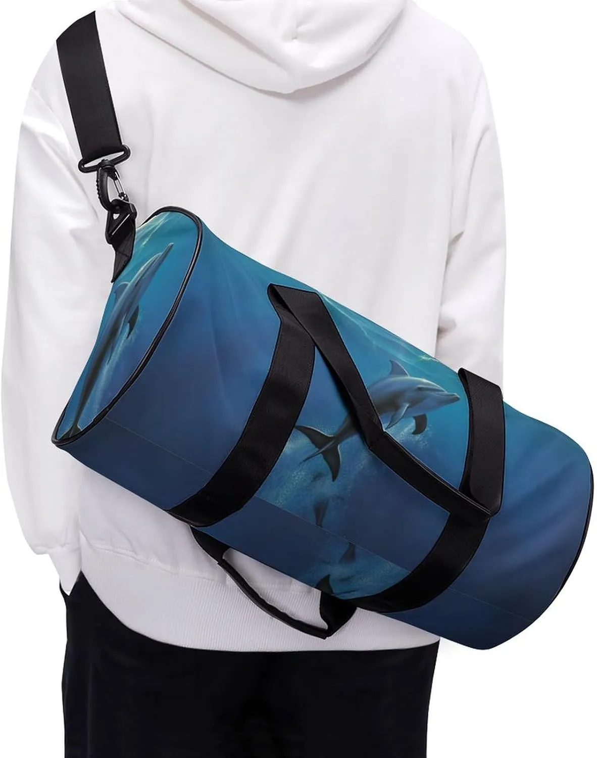 Gym Bag Dolphin In The Ocean Duffel Bag for Men Women Overnight Bag with Shoe Compartment Workout Bags