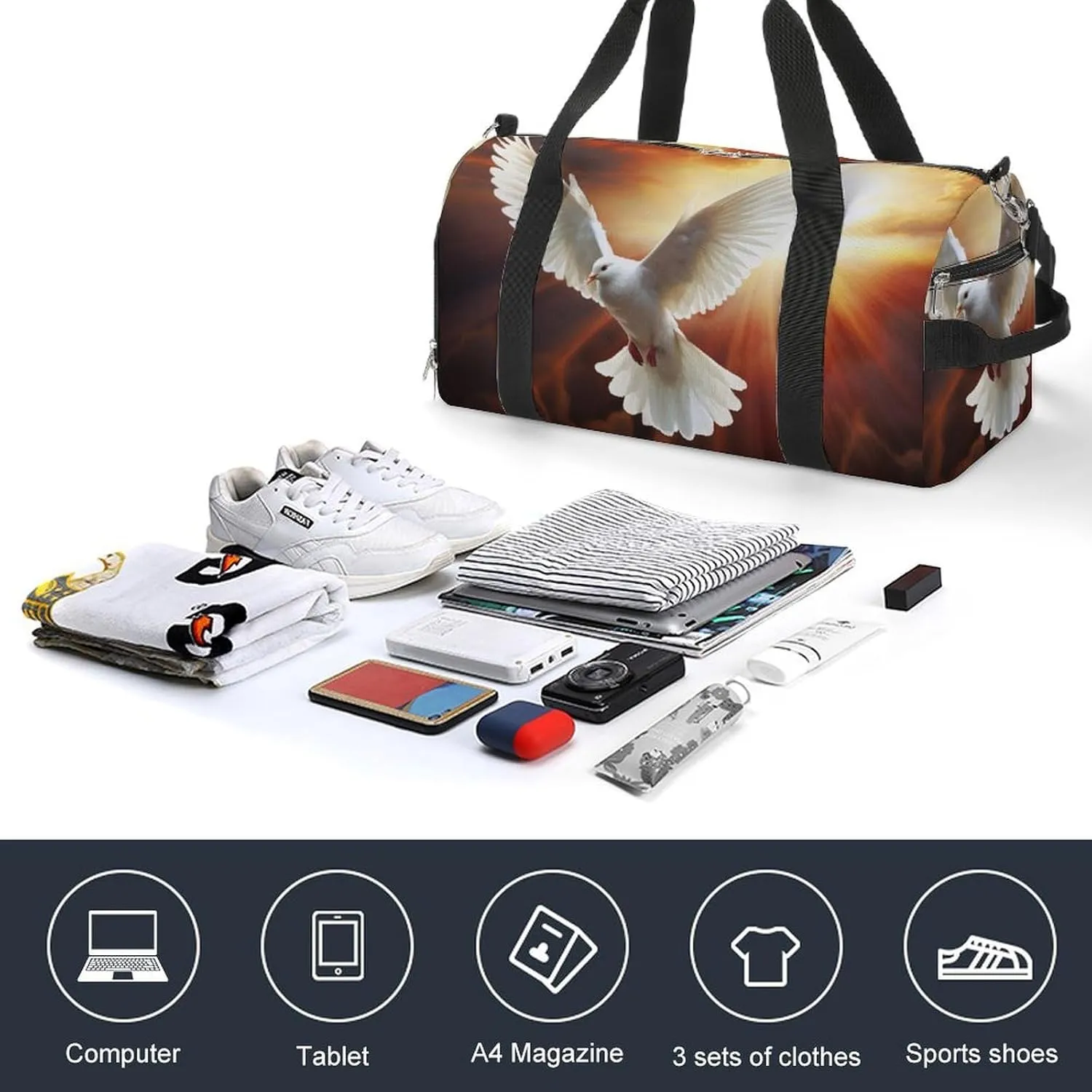 Gym Bag Dove Sun Art Duffel Bag for Men Women Overnight Bag with Shoe Compartment Workout Bags